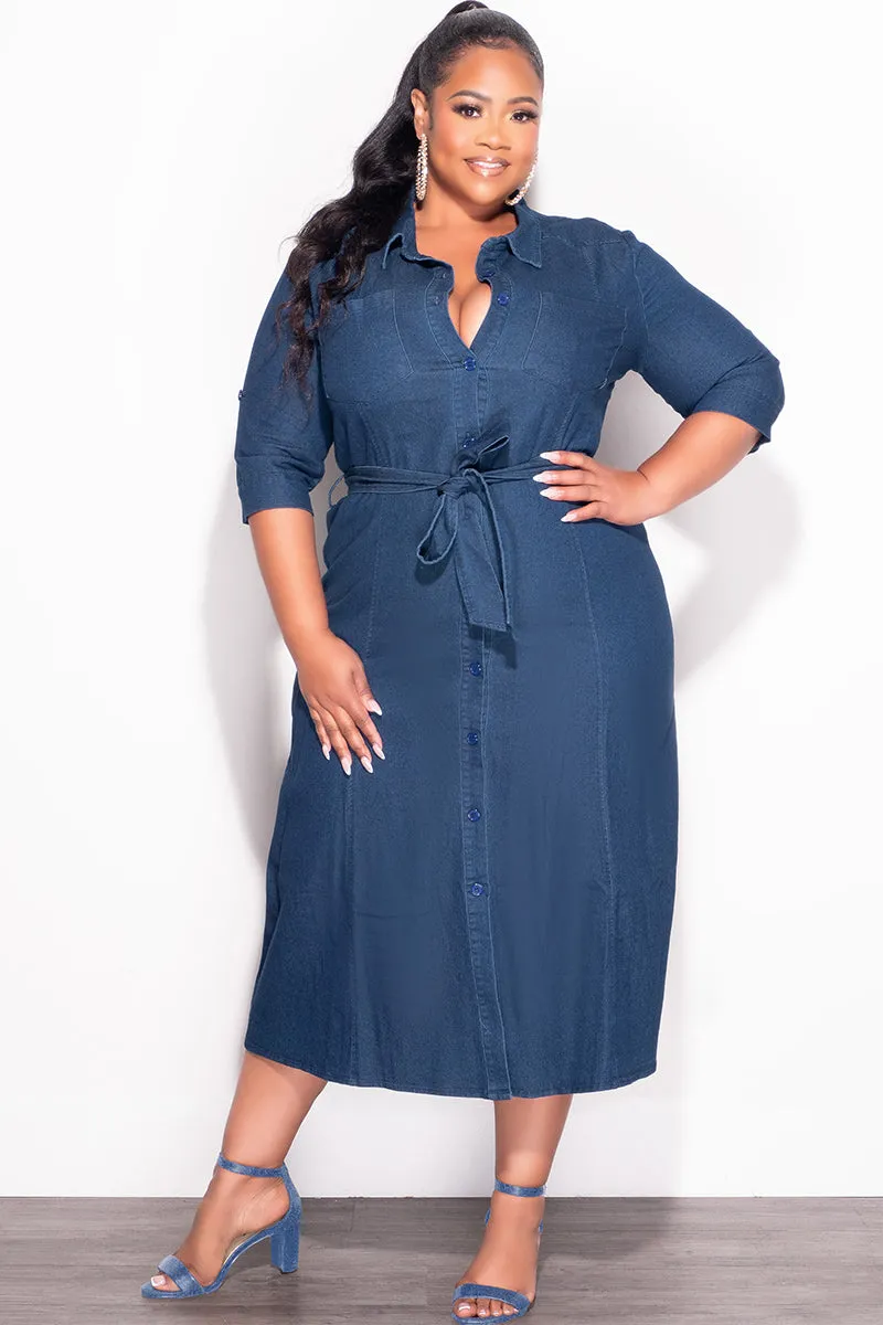 Final Sale Plus Size Coat Dress in Dark Denim AntibacterialCoating