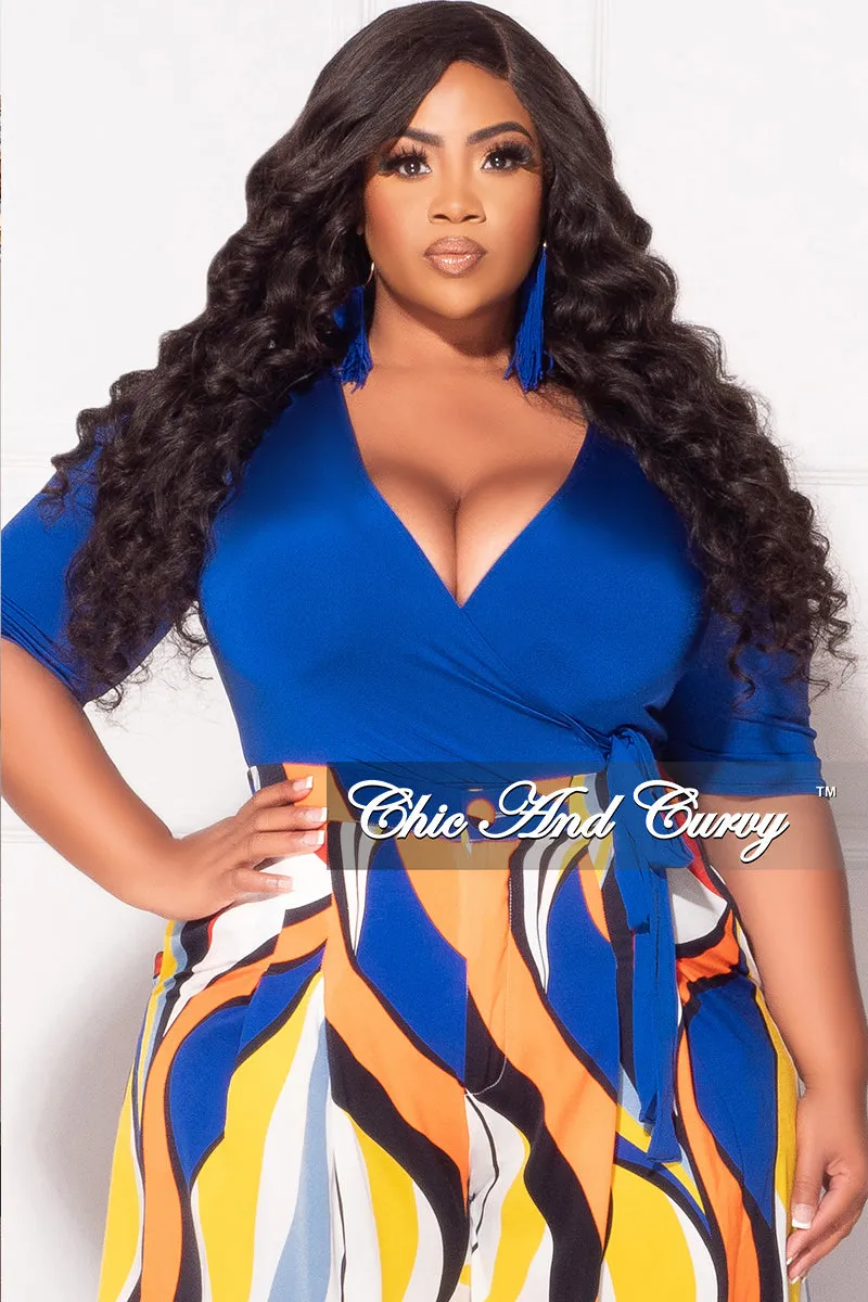 Final Sale Plus Size Faux Wrap Bodysuit in Royal Blue Full Comfort High-waisted fit