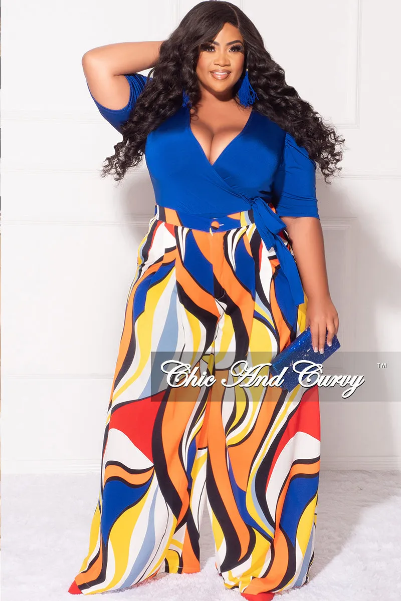 Erasable Logo Patch Final Sale Plus Size Faux Wrap Bodysuit in Royal Blue