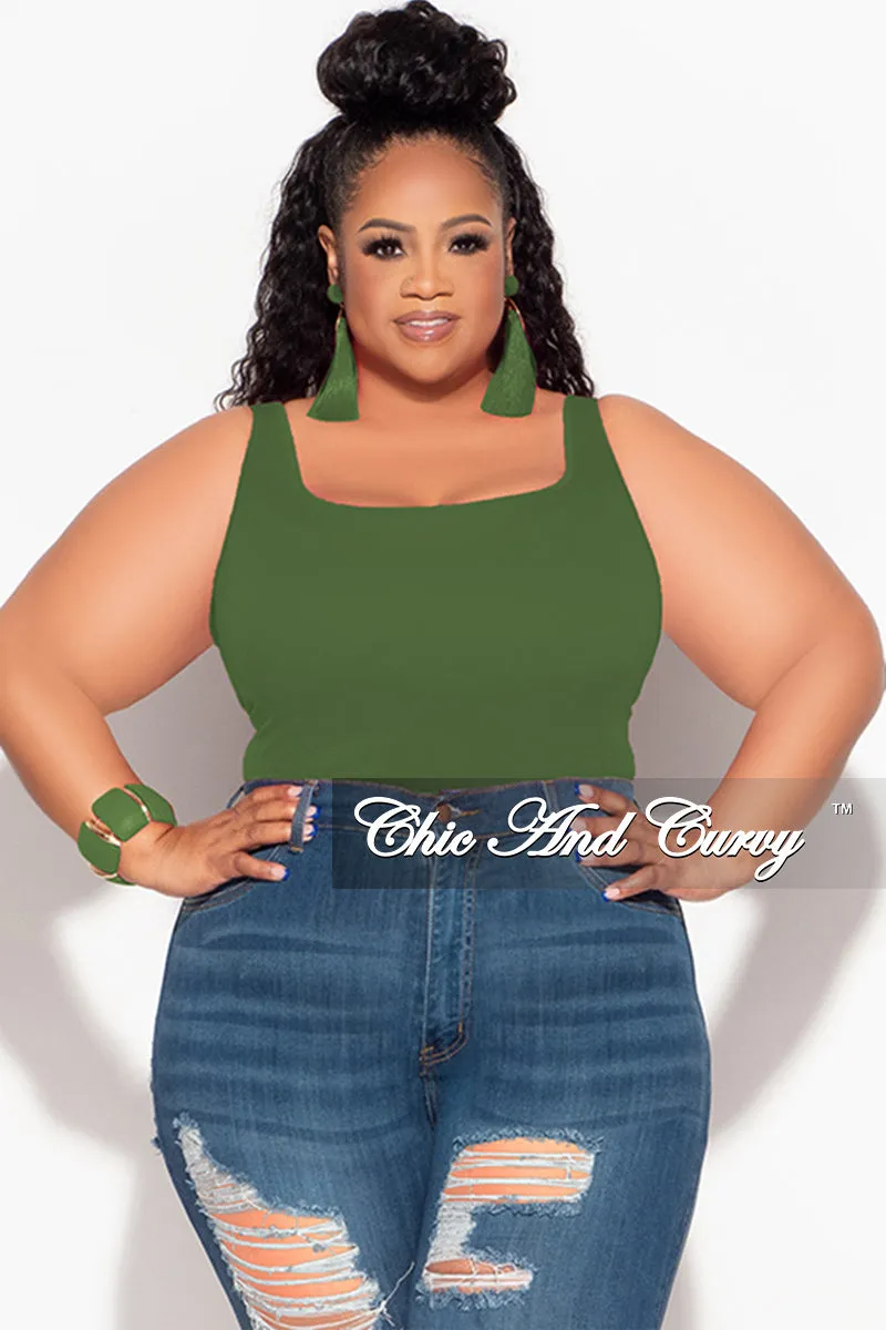 Chic casual Non Irritating Final Sale Plus Size Camisole with Thick Straps in Army Green (Top Only)