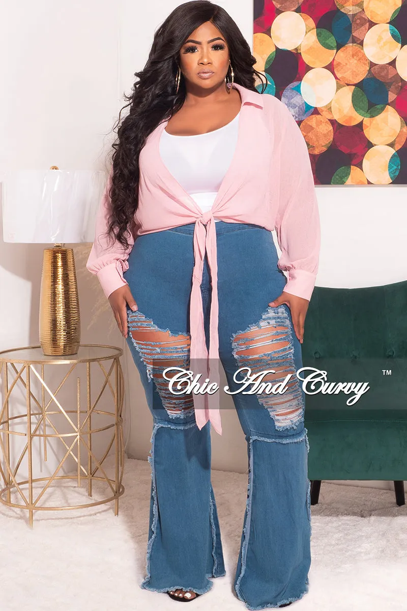 Fit For Movement Final Sale Plus Size Cropped Chiffon See-Thru Tie Top in Mauve