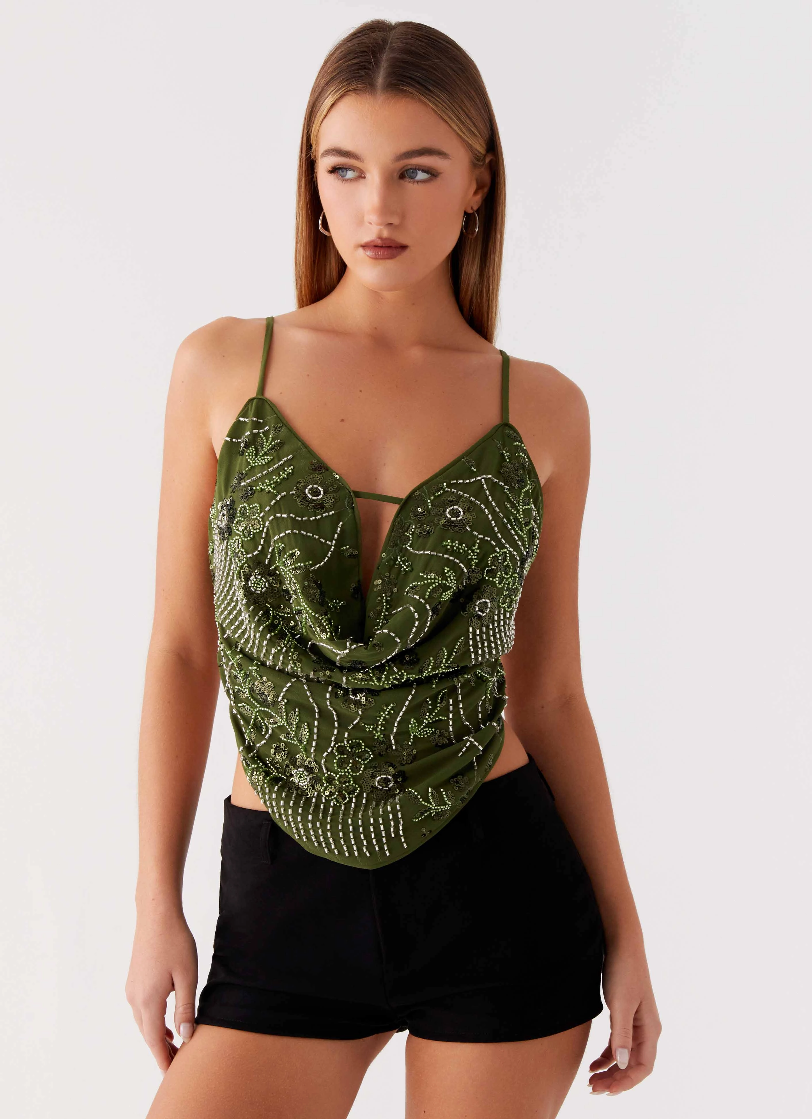 Sedonia Top - Khaki Adjustable Hem Stretchy Top