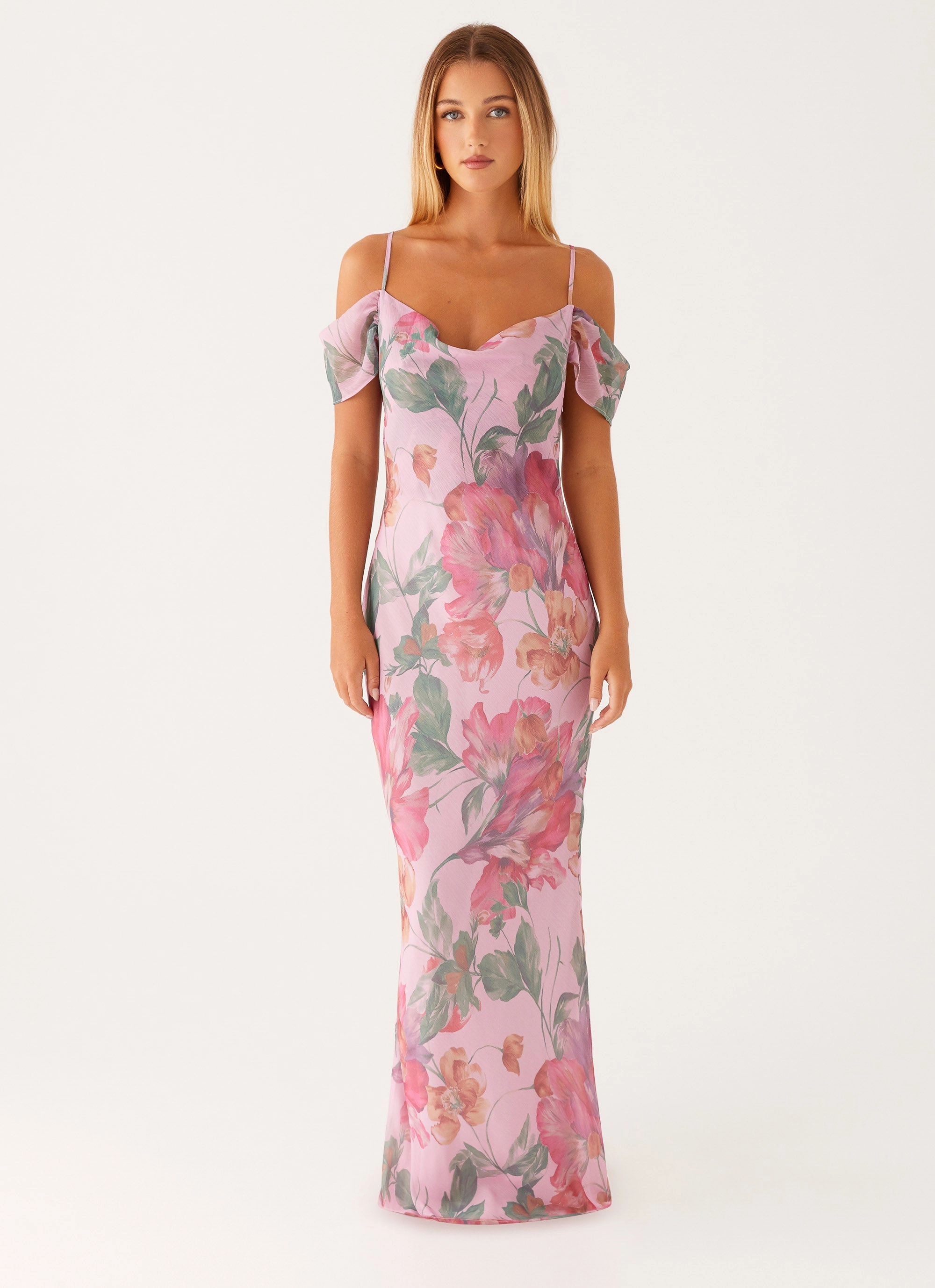 Seline Maxi Dress - Pink Floral Art Inspired