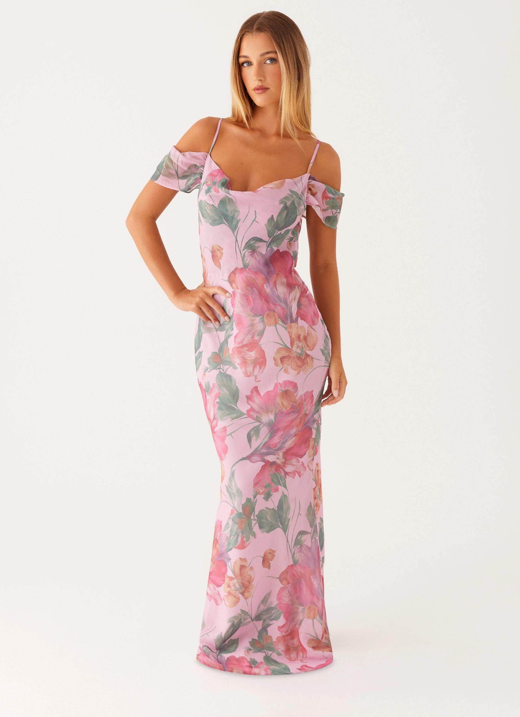 Seline Maxi Dress - Pink Floral Smooth Motion Easy to Wear