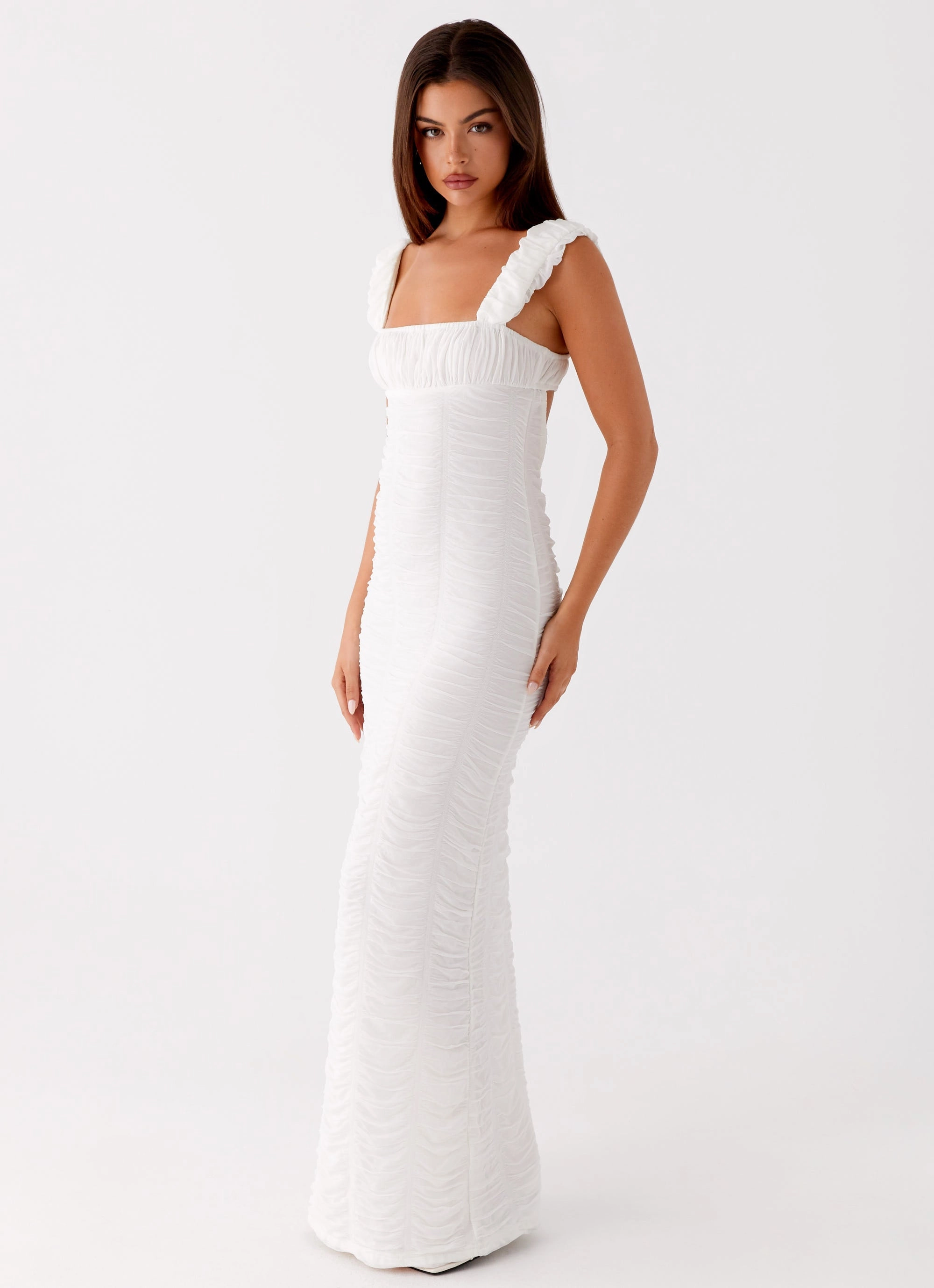 Fashionable Comfort Wear Soft color Senses Midi Dress - White