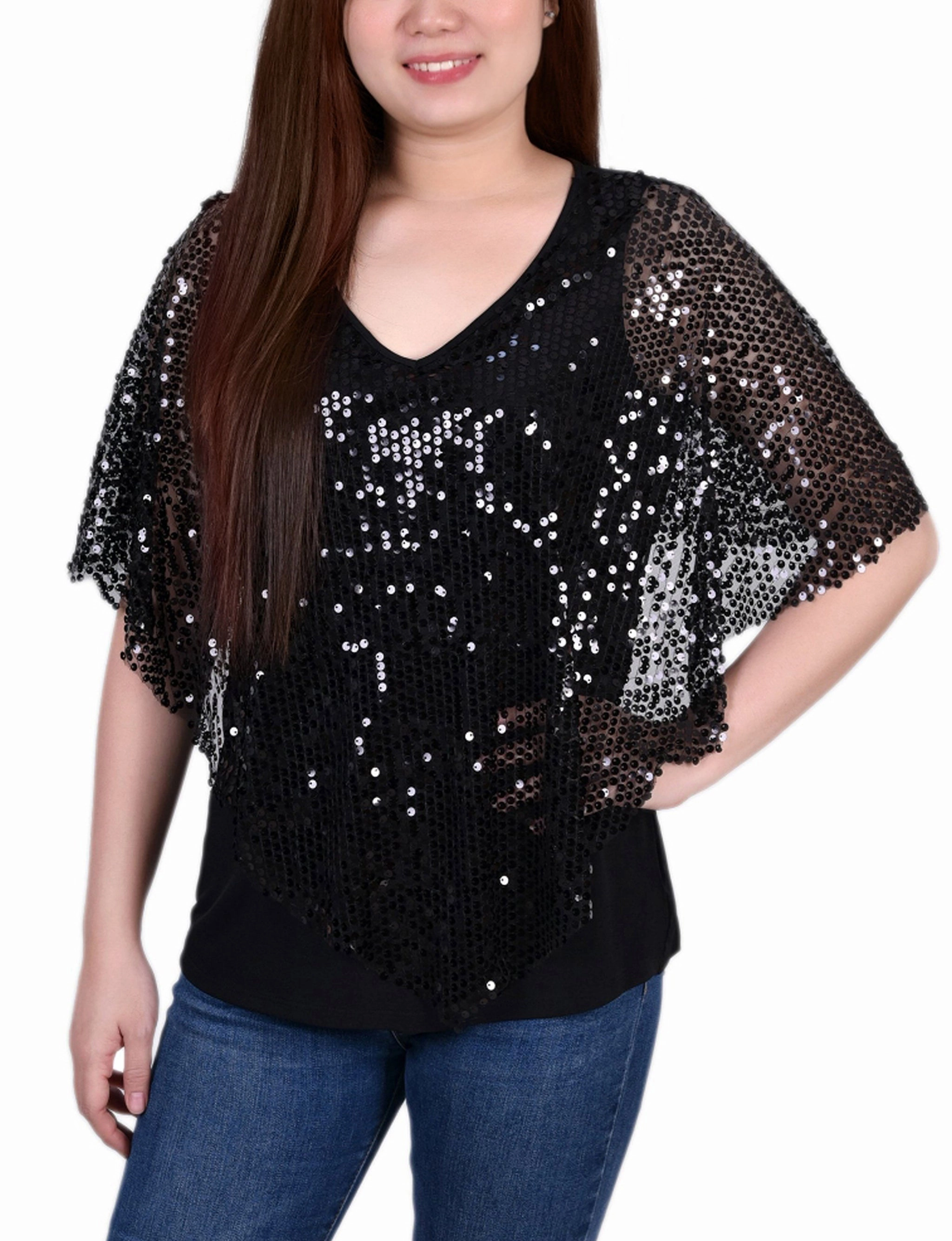 Sequin-Front Poncho Daily Wear Flatlock Seam
