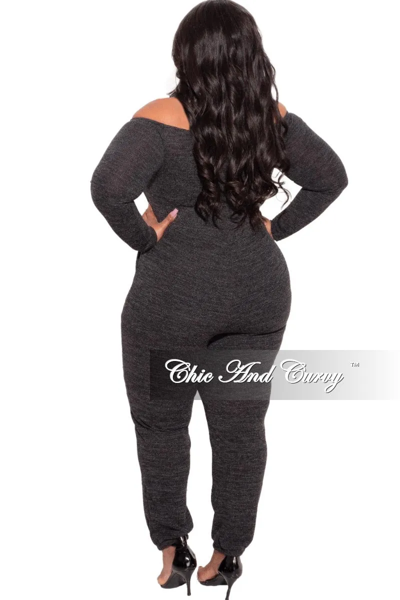 Training Wear Timeless Style Final Sale Plus Size Off the Shoulder Knit Jumpsuit in Charcoal