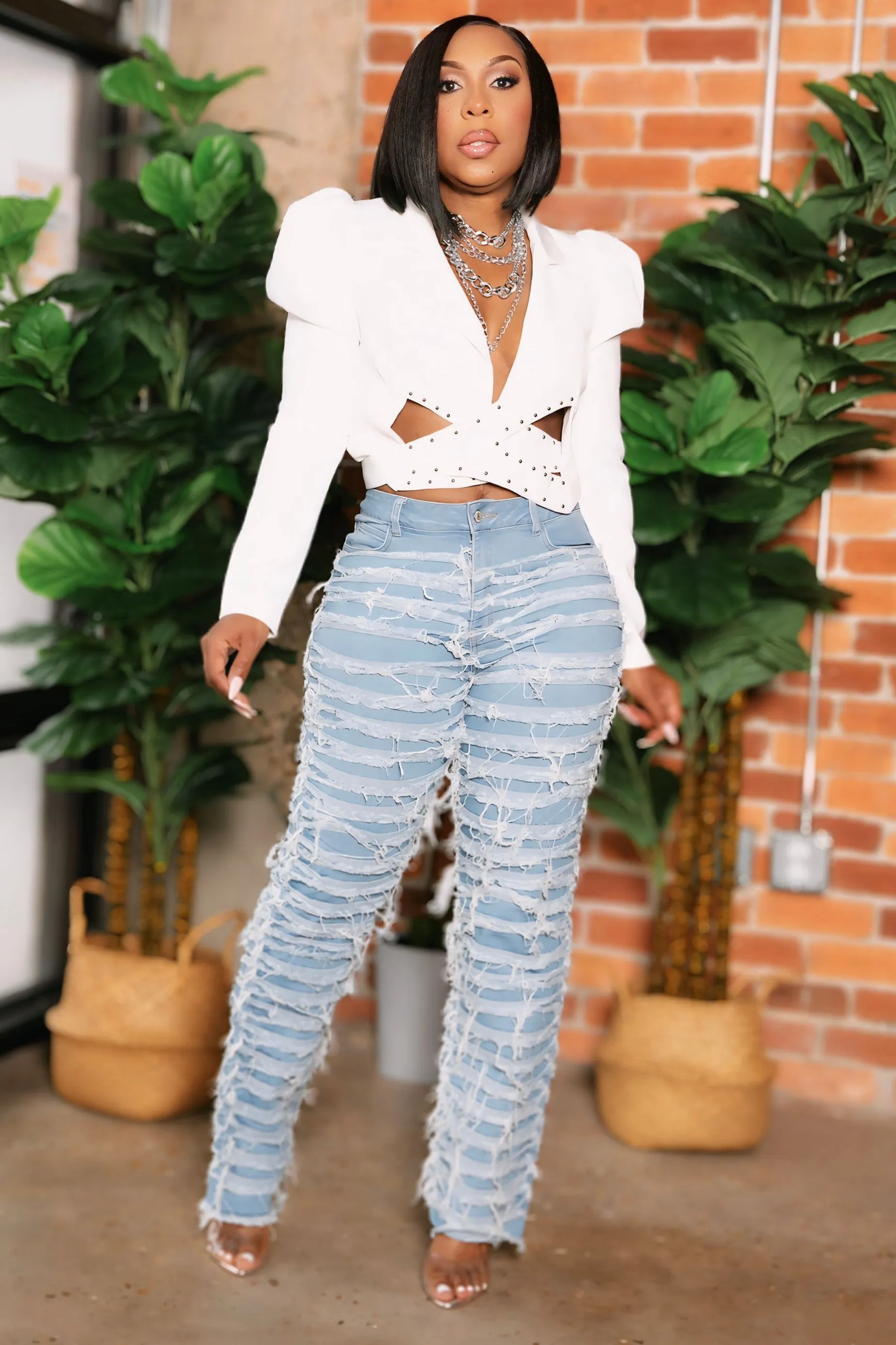 Shalandra Bold Statement Distressed Jeans Performance Design Versatile Comfort