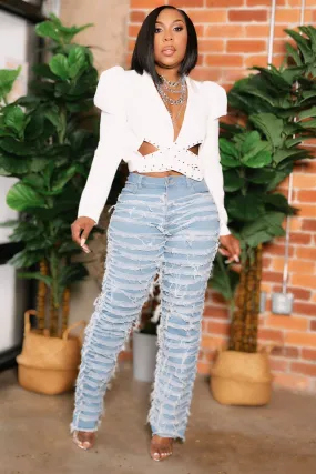 Shalandra Bold Statement Distressed Jeans Party Look Luxury Layered Look