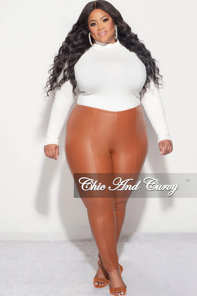 Solid shade Final Sale Plus Size Faux Leather Pants in Camel