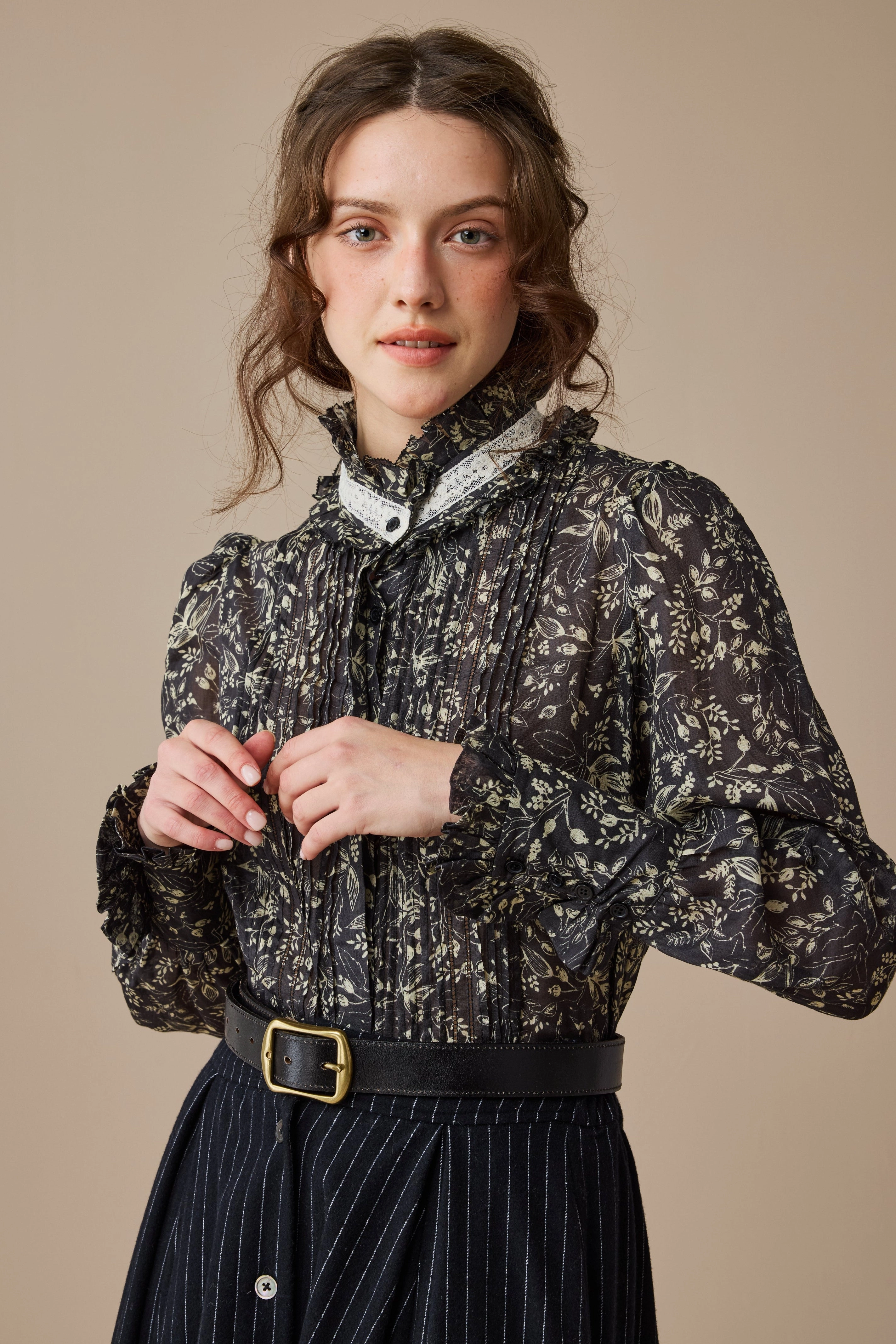 Sharon 21 |pintucked luxury linen shirt blouse Lightweight Material Non Restrictive Cuff