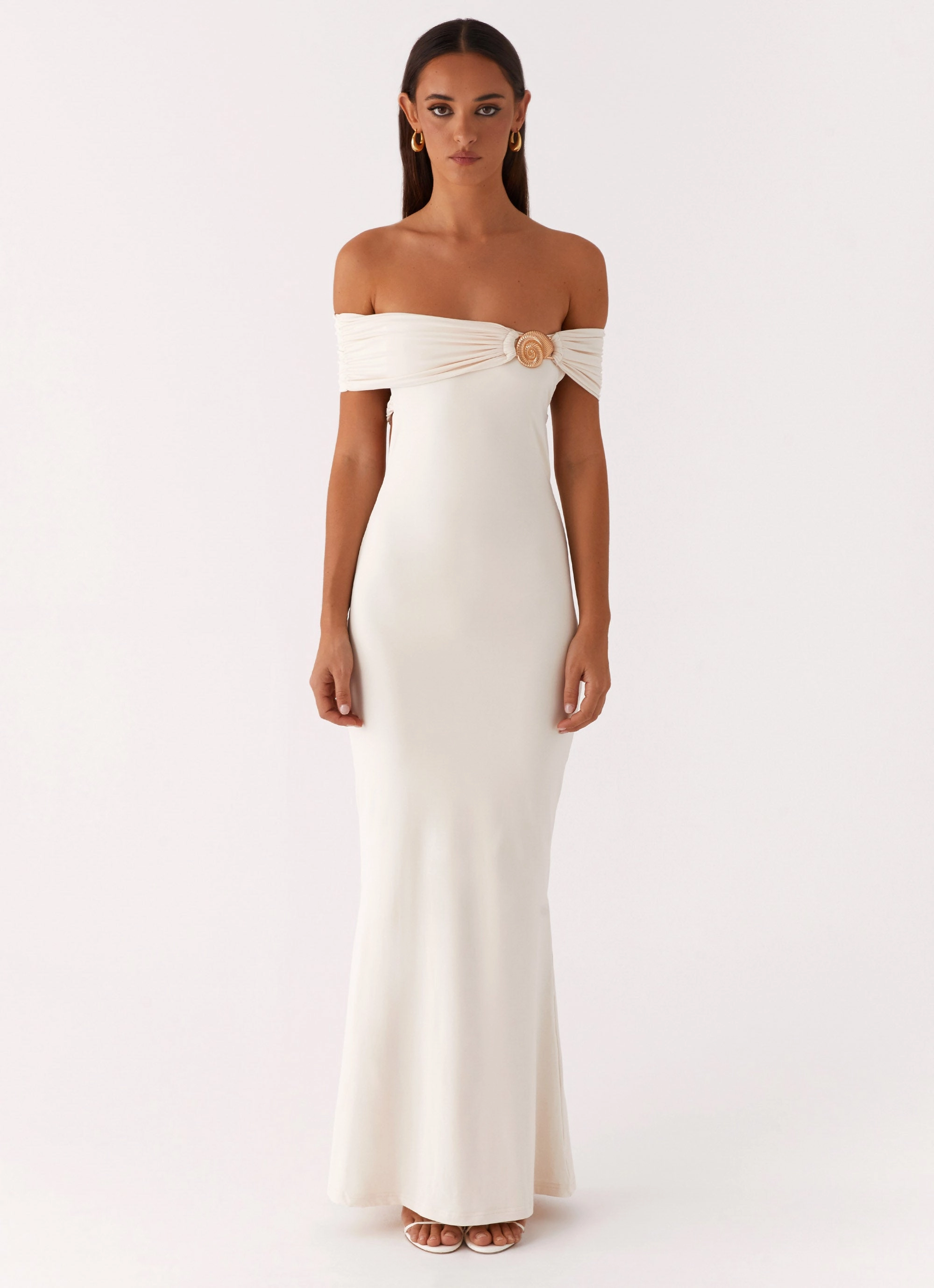 Bold Touches Padded-Bust Illusion Maxi Dress - Ivory