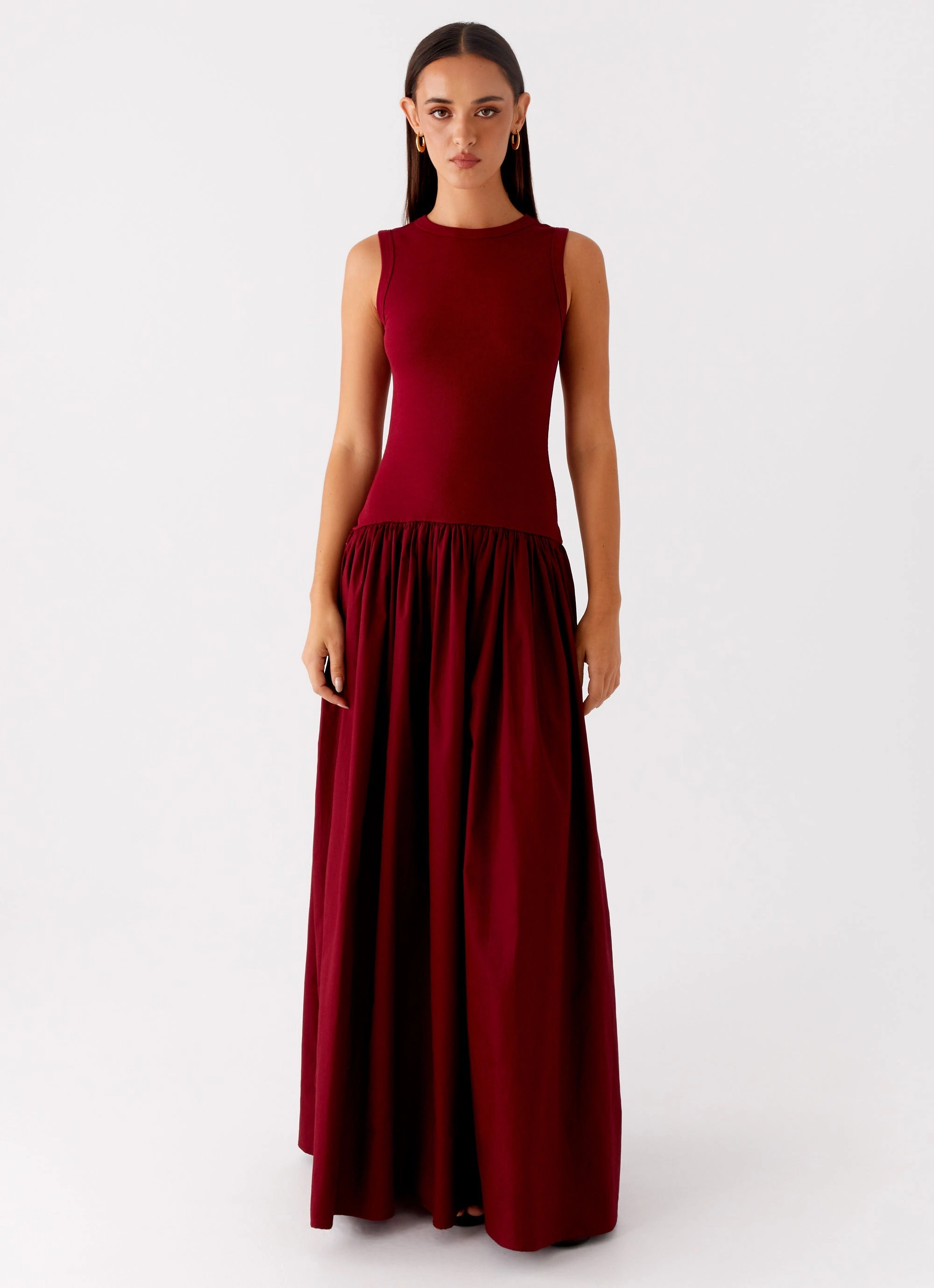 Shivani Maxi Dress - Maroon Textured Layers Movement Friendly