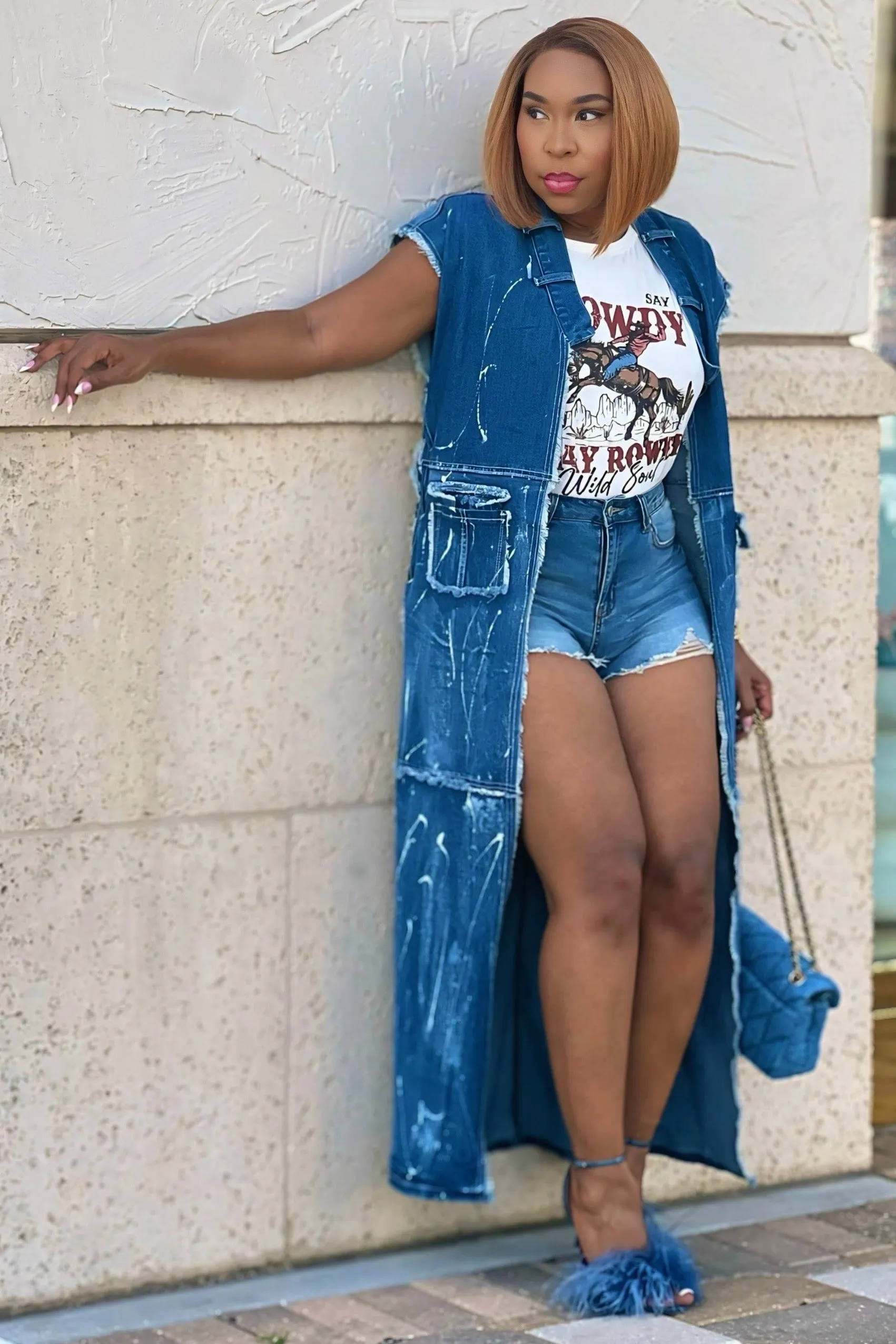 Shonnie Rodeo Ready Denim Duster Vest/Shacket Airflow Ventilation System Cross Ventilation Panels