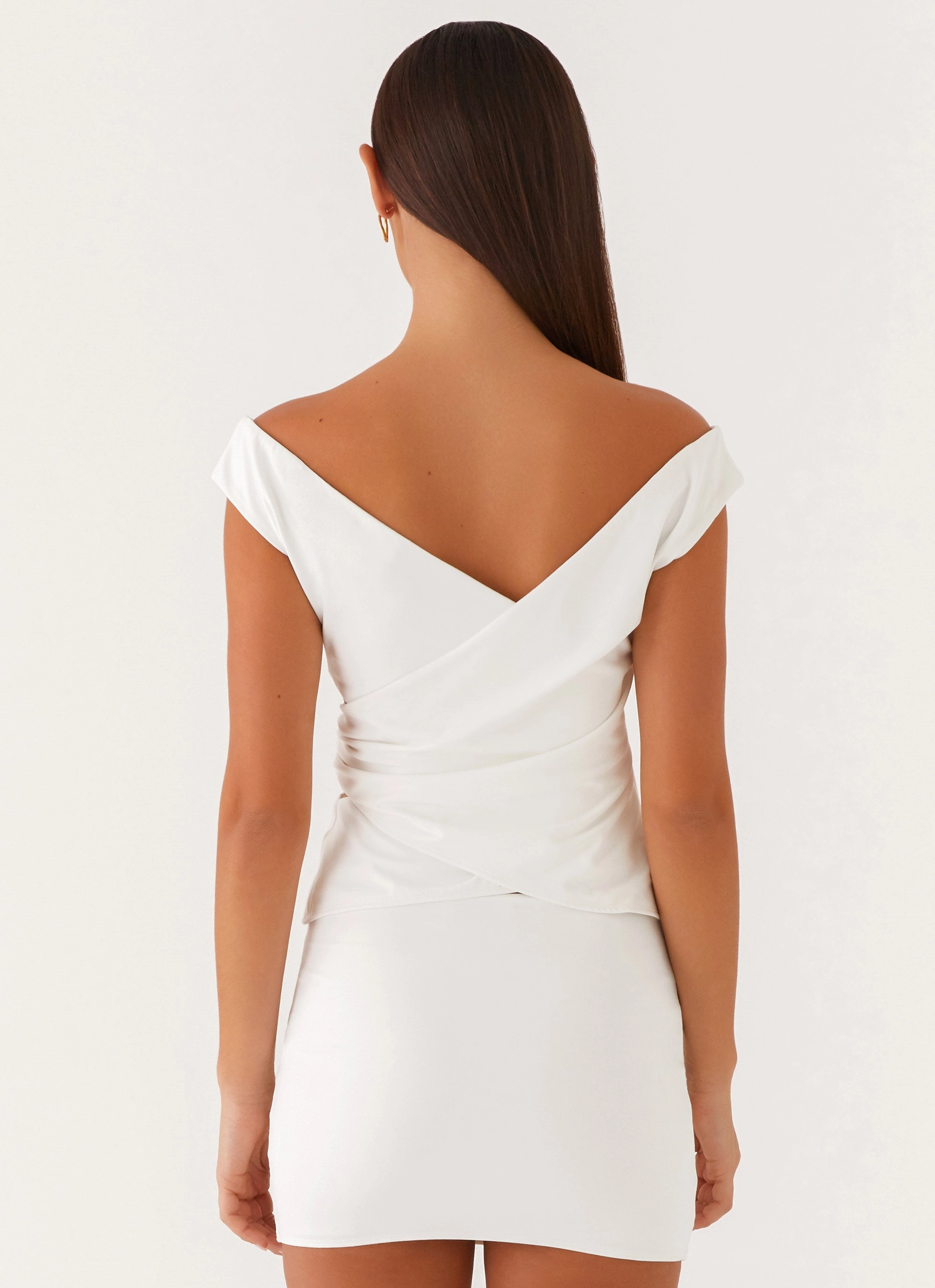 Quick Dry Blend Shoreline Off Shoulder Top - White