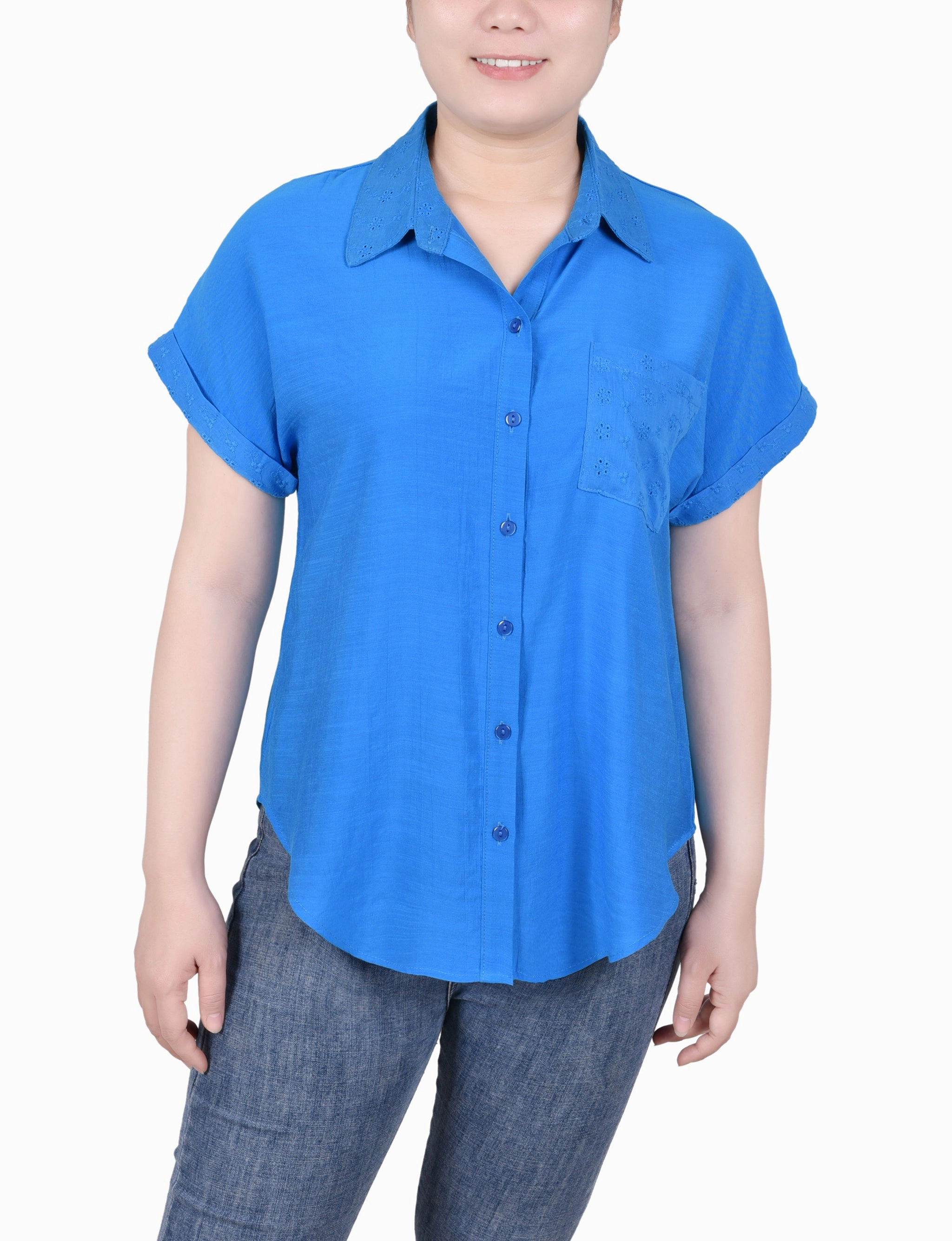 Short Extended Sleeve Blouse Modular Pocket Layout MoistureWicking