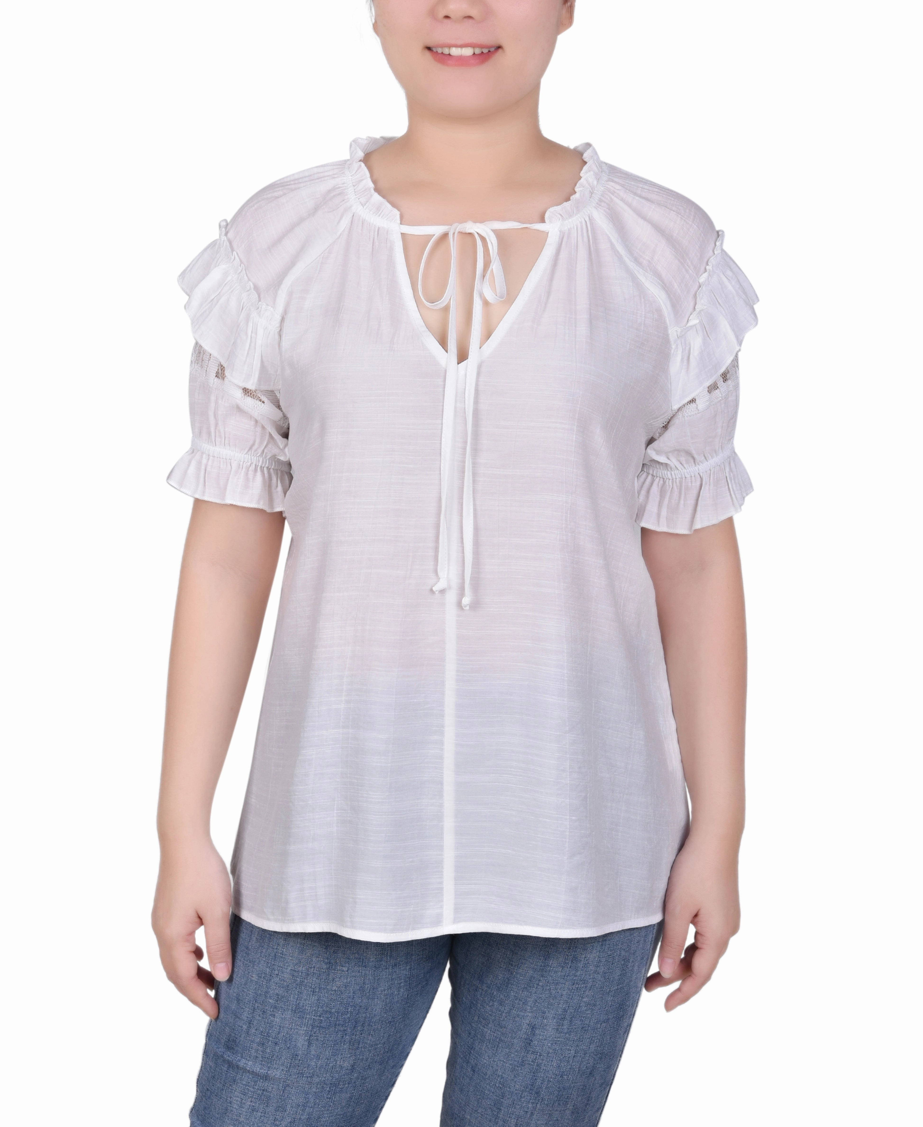 NonIrritating Stitching Short Ruffled Sleeve Blouse