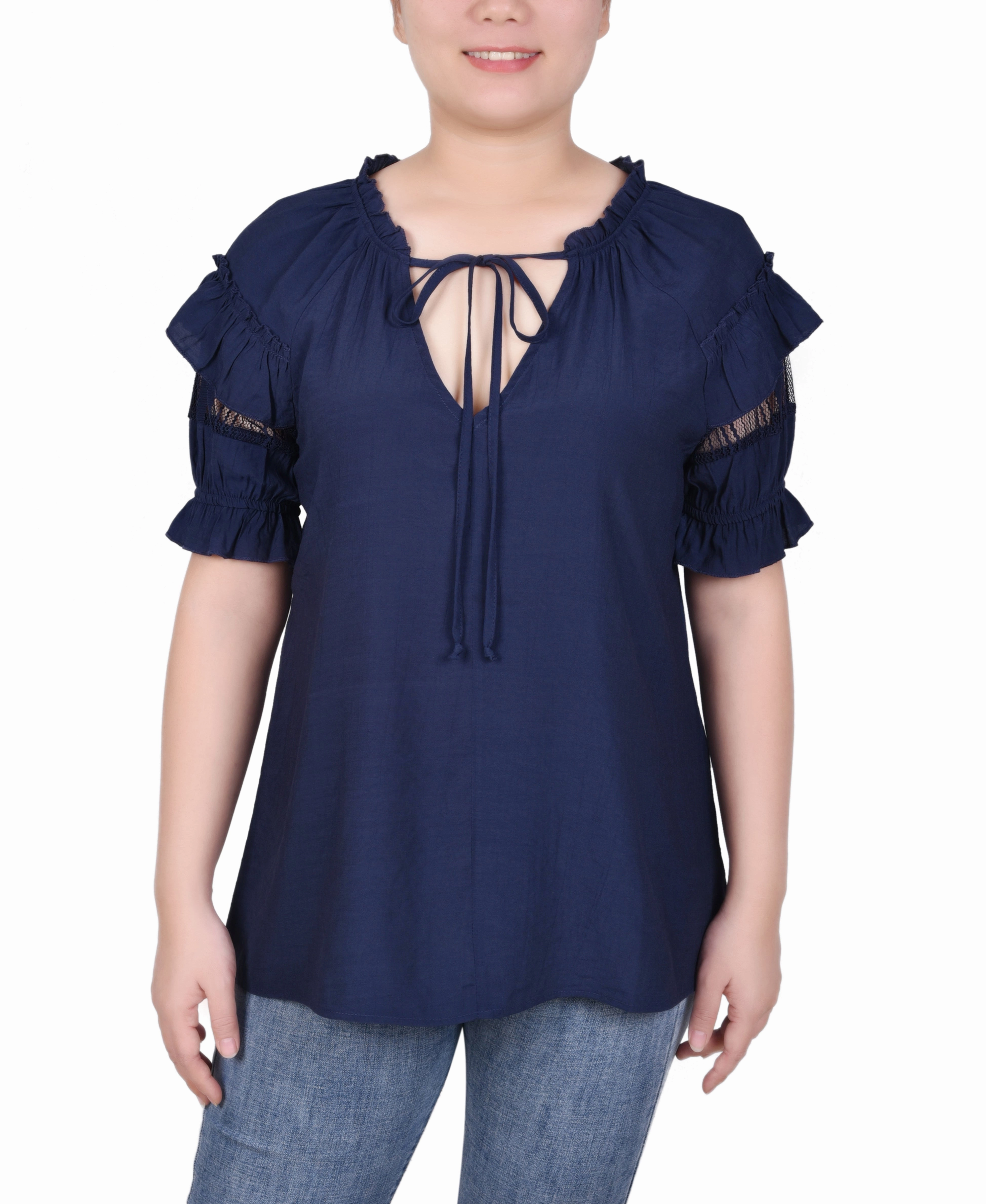 Short Ruffled Sleeve Blouse Microfiber Material MoistureWickingTechnology