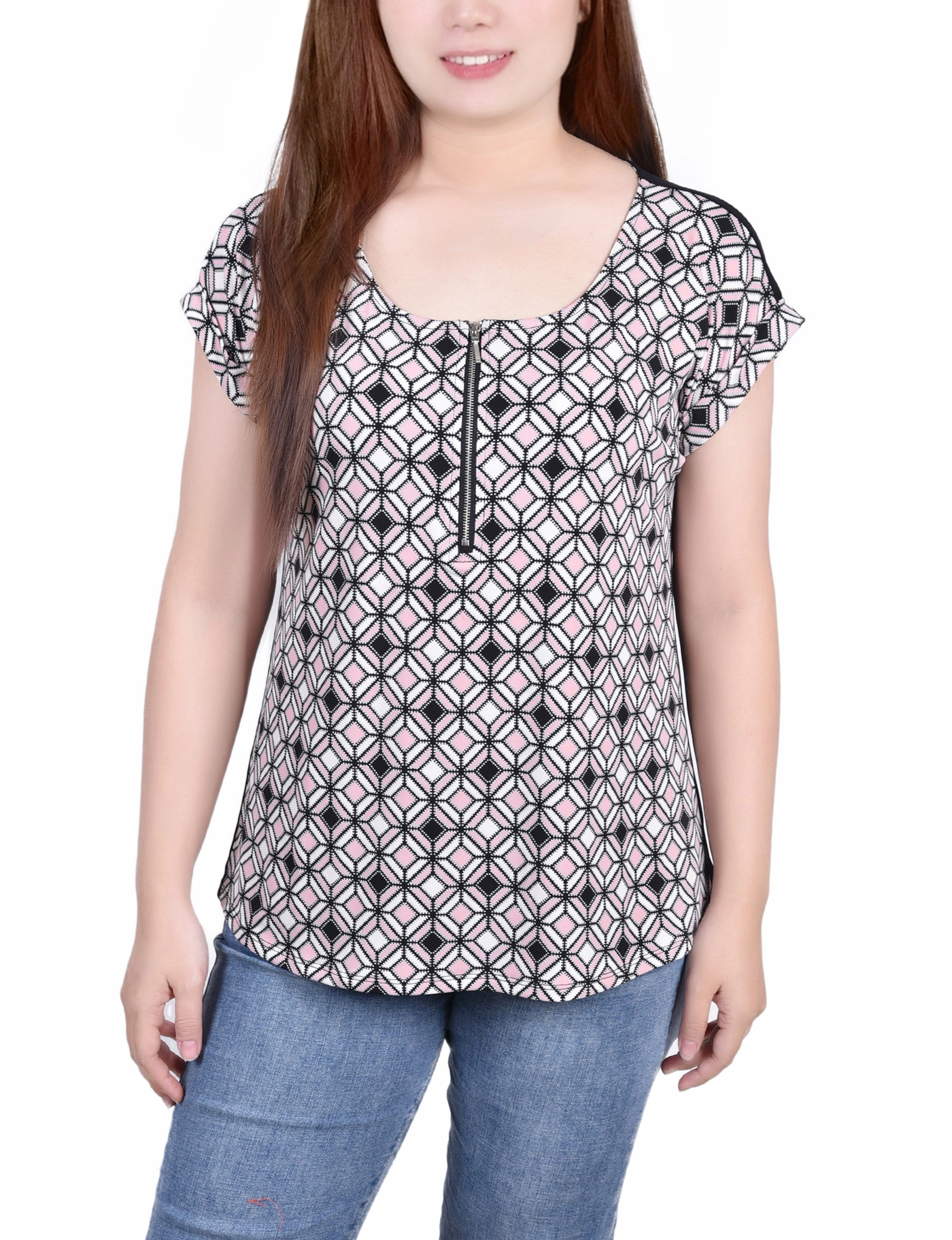 Short Sleeve 1/2 Zip Knit Top Odor Neutralizing Technology