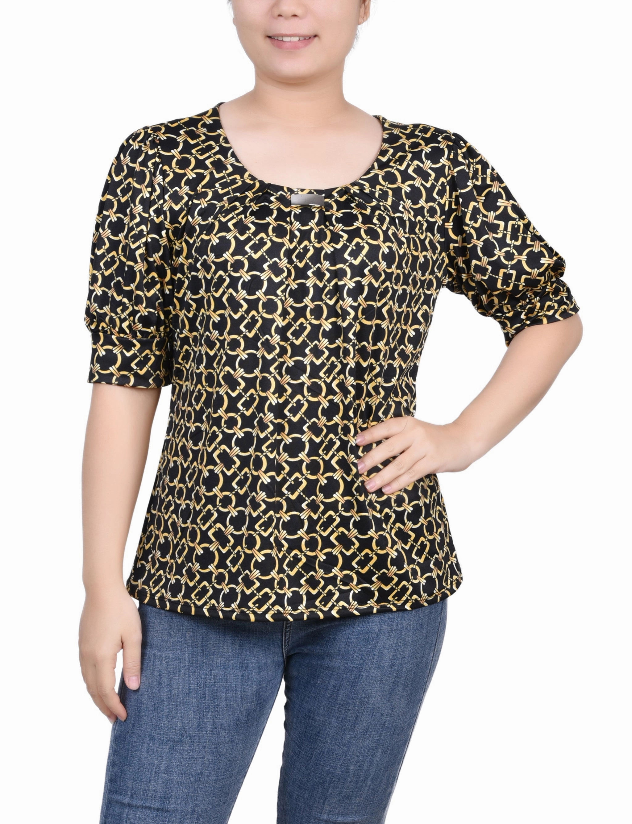 Short Sleeve Balloon Sleeve Top Formal Tank Double Needle Hemming