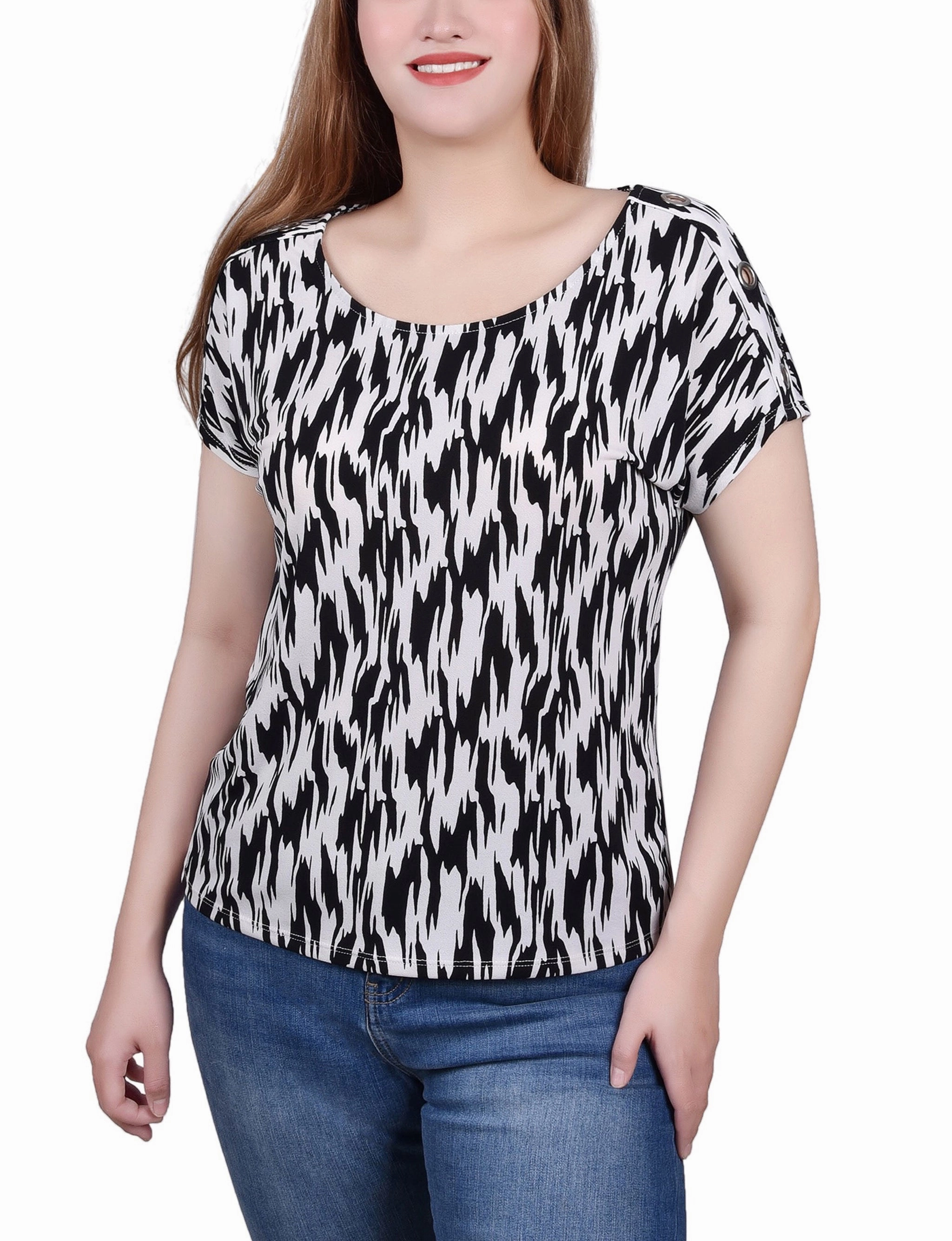 Short Sleeve Extended Sleeve Tunic Top NonRestrictive WrinkleResistantFinish