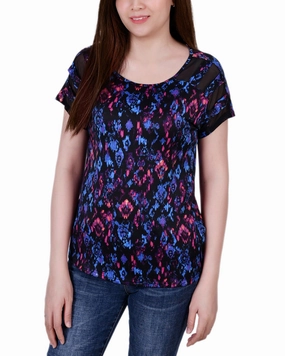 Organic Cotton Blend Short Sleeve Top With Mesh Sleeve