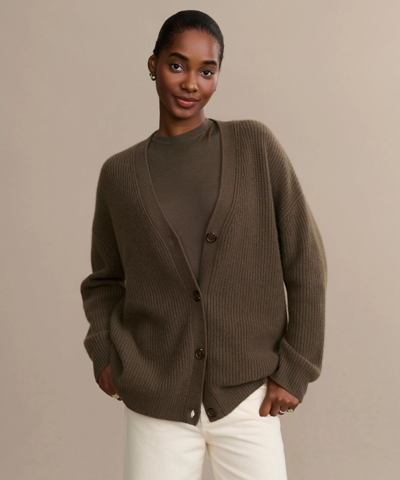 Cashmere Cocoon Cardigan Simple Casual Style Lightweight Jersey Material