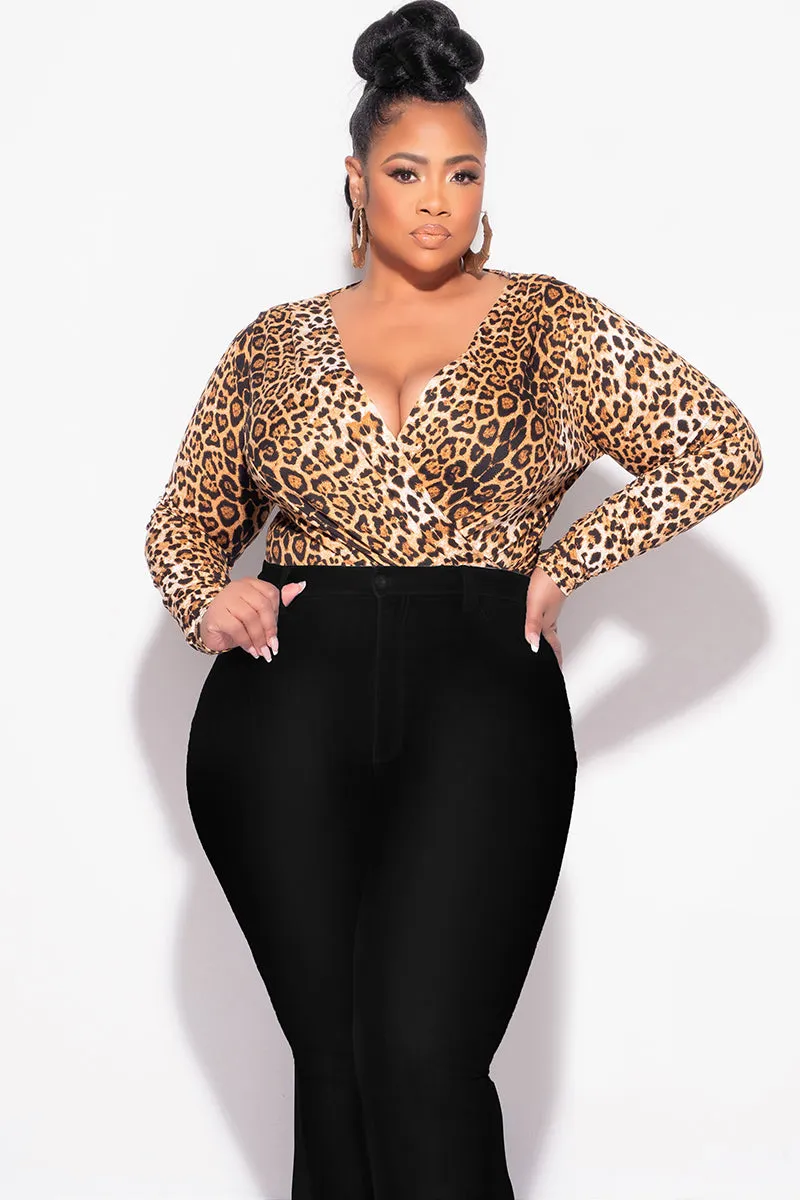 Modern Design Final Sale Plus Size Faux Wrap Bodysuit in Animal Print