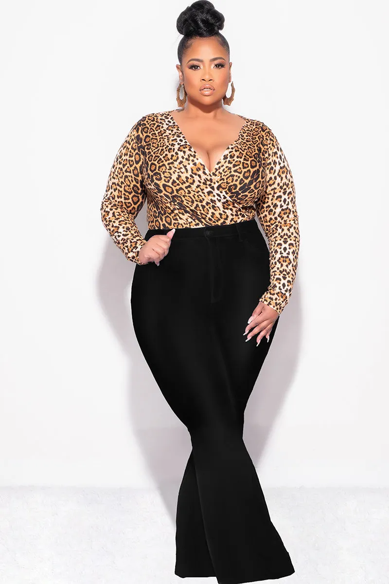 Final Sale Plus Size Faux Wrap Bodysuit in Animal Print Functional Waist