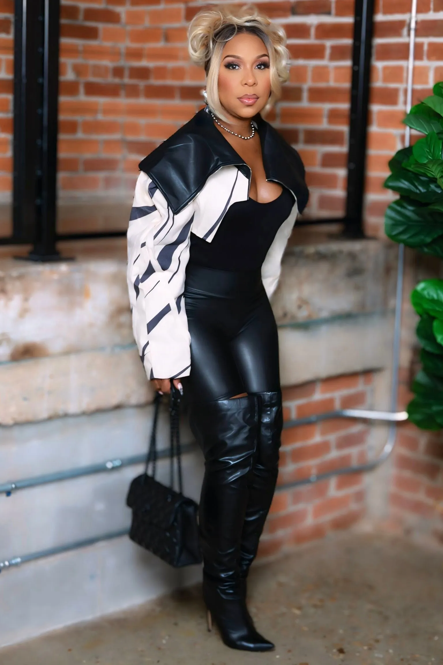 Missy Faux Leather Collar Moto Cropped Jacket Tear Resistant Fabric Blends Chill Day Layer