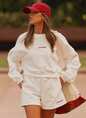 Signature Cropped Sweatshirt - Ivory muted tone Recycled Fiber