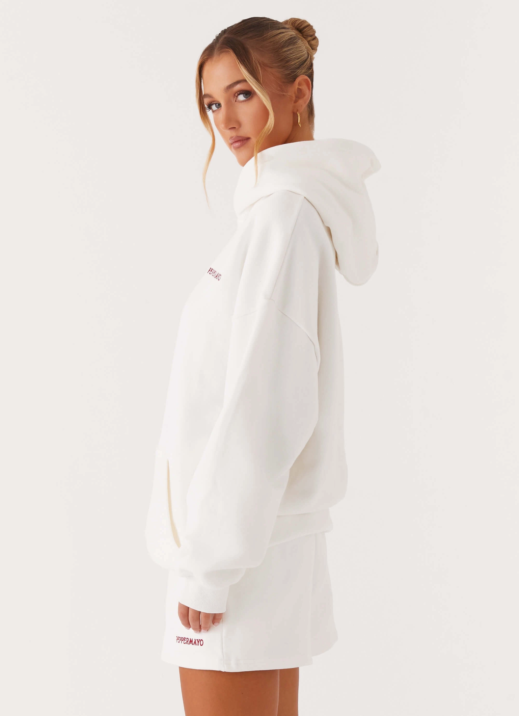 Durable Edge Binding Signature Oversized Hoodie - Ivory