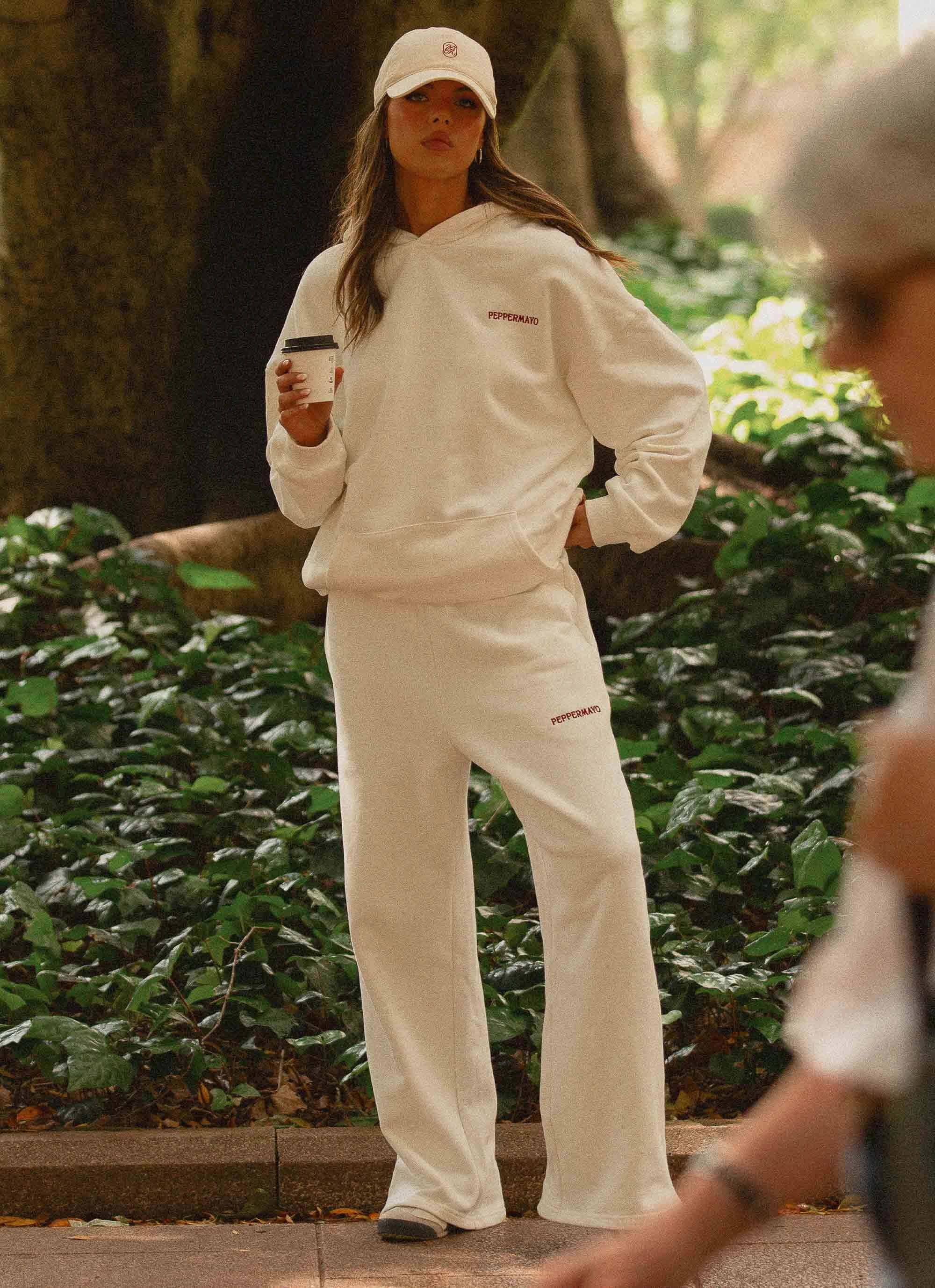 Signature Oversized Hoodie - Ivory Flatlock Seam Construction Soft Ribbed Texture