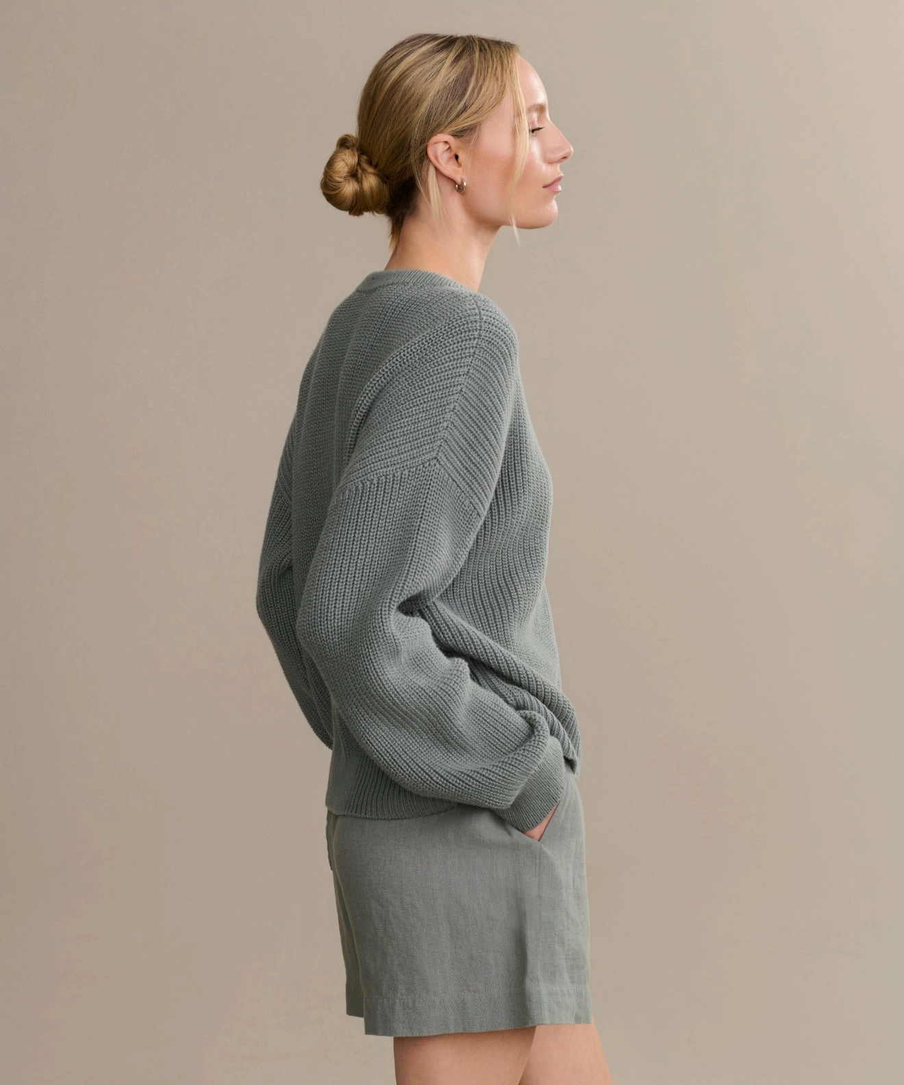 Cotton Hayes Crewneck Cardigan Interlock Knit Structure