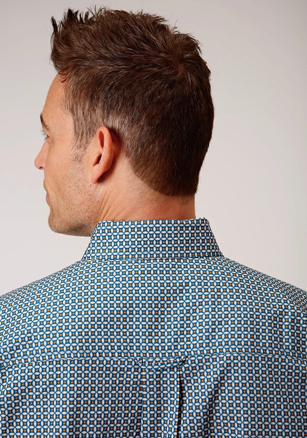 Matte Finish Roper Mens Blue 100% Cotton Geo BD S/S 1 Pocket Shirt