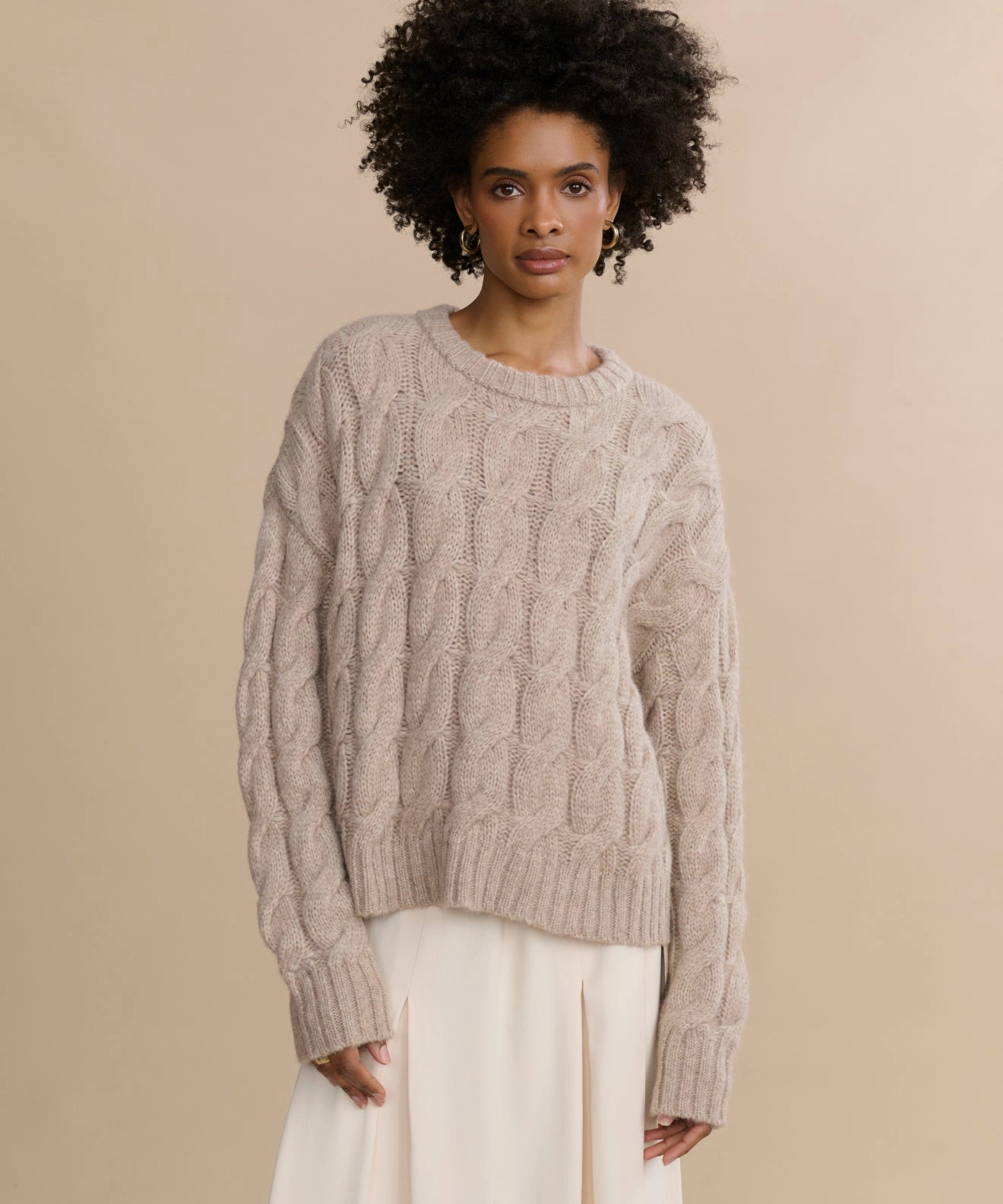 MicrofiberBlend Texture Cable Serena Crewneck