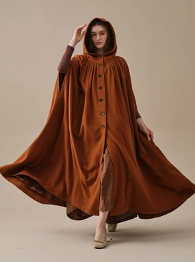 ARIEL 14 | HOODED WOOL CLOAK COAT Knit Reinforced Edges Flexible Edging