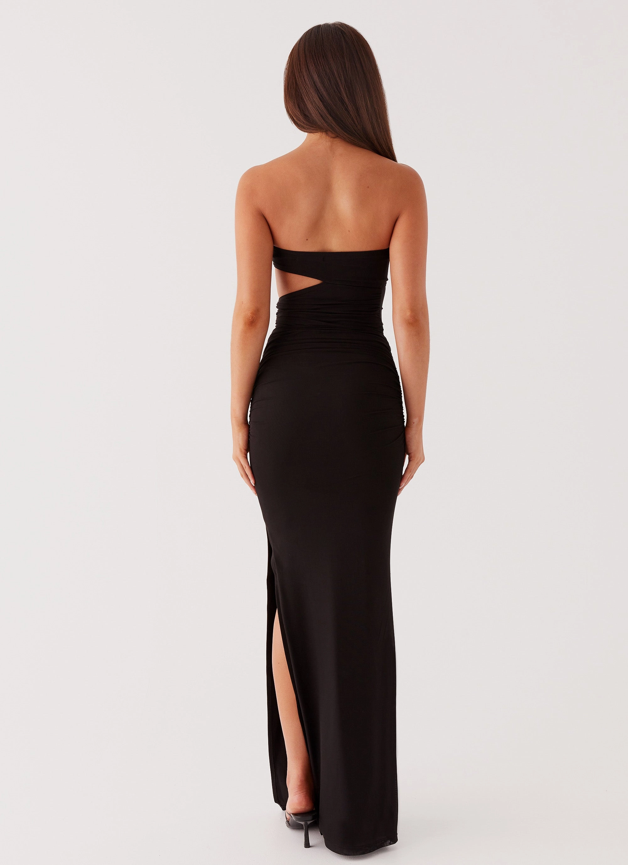 Satin-Sleeve Work Fitwear Into Pieces Mesh Maxi Dress - Black