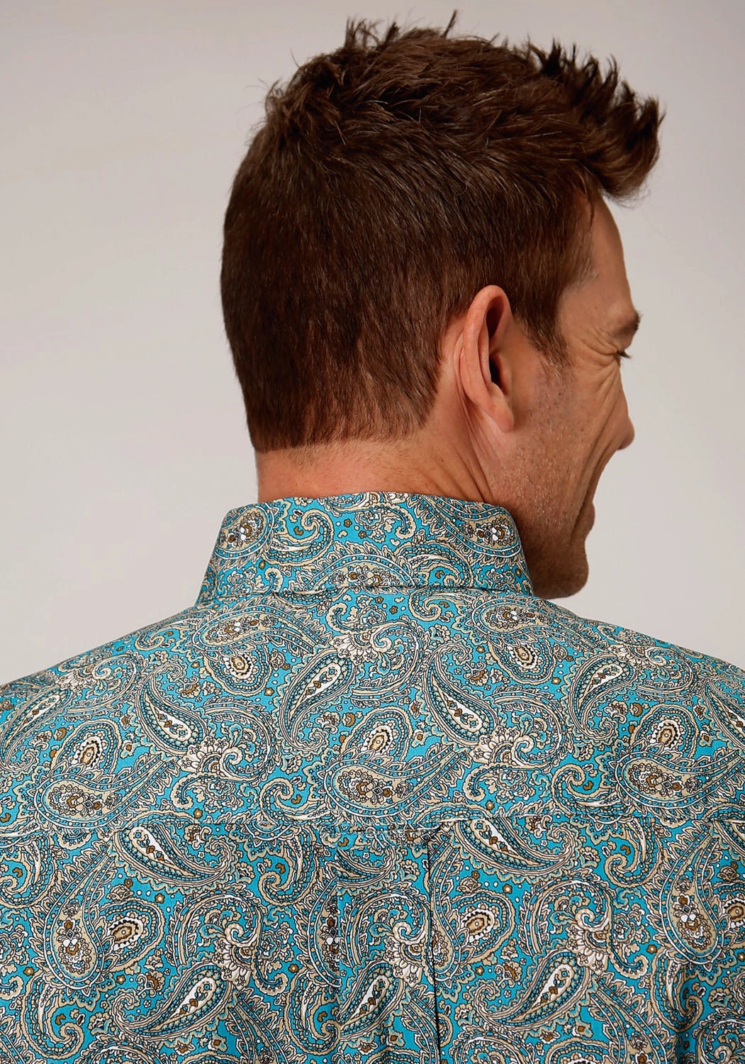 Roper Mens Blue 100% Cotton Saddle Paisley BD S/S 1 Pkt Shirt Wardrobe Essential Seamless Side Panels