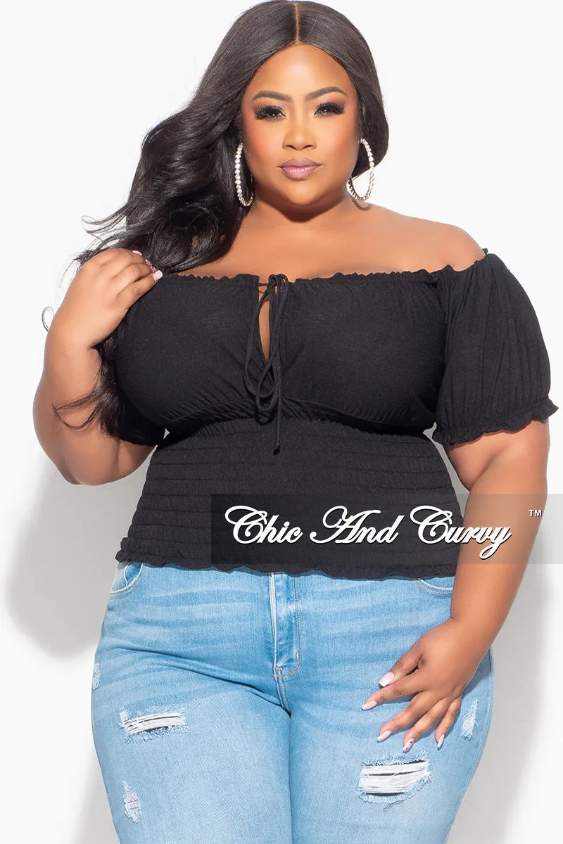 Final Sale Plus Size Off the Shoulder Top with Frill Bottom in Black Quick Comfort Effortless Layer