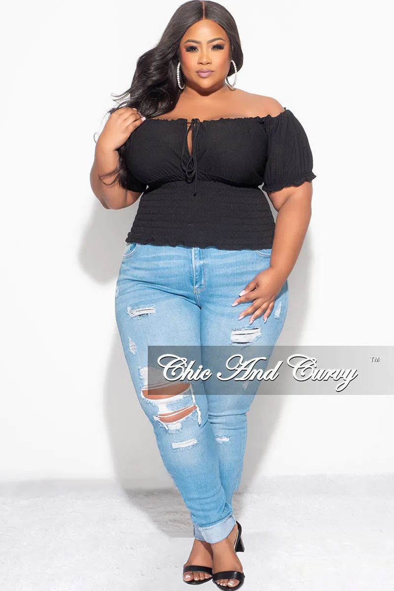 Thermal Lining All Purpose Fit Final Sale Plus Size Off the Shoulder Top with Frill Bottom in Black