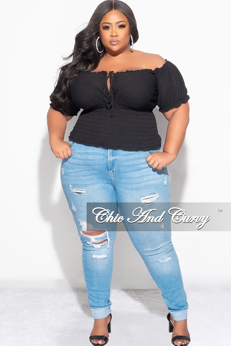 Quick Release Buckle Soft Interior Final Sale Plus Size Off the Shoulder Top with Frill Bottom in Black