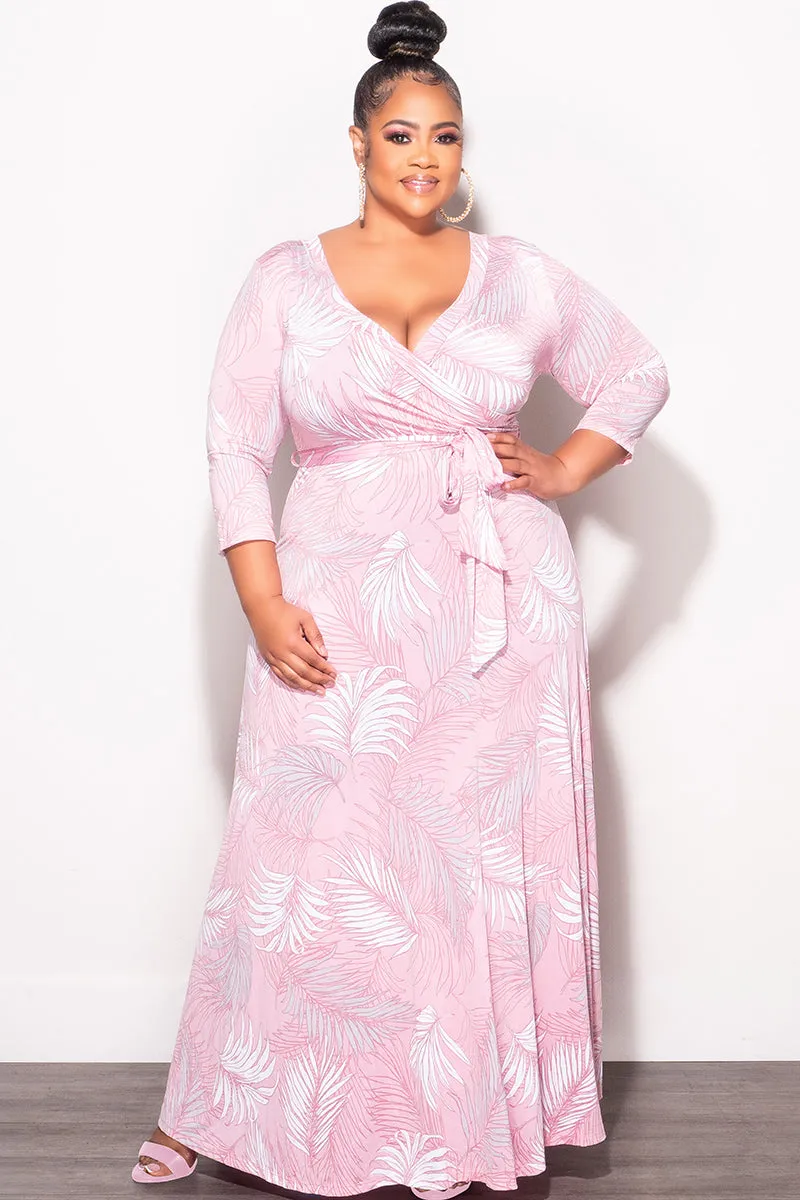 tailored look AbrasionResistant Final Sale Plus Size Faux Wrap Dress in Pink Palm Print