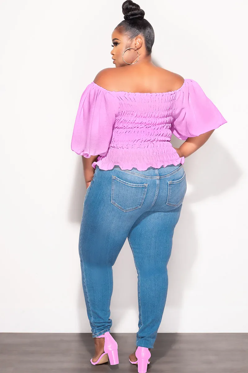 AntiStaticFinish Final Sale Plus Size Off the Shoulder Smocked Top in Lavender