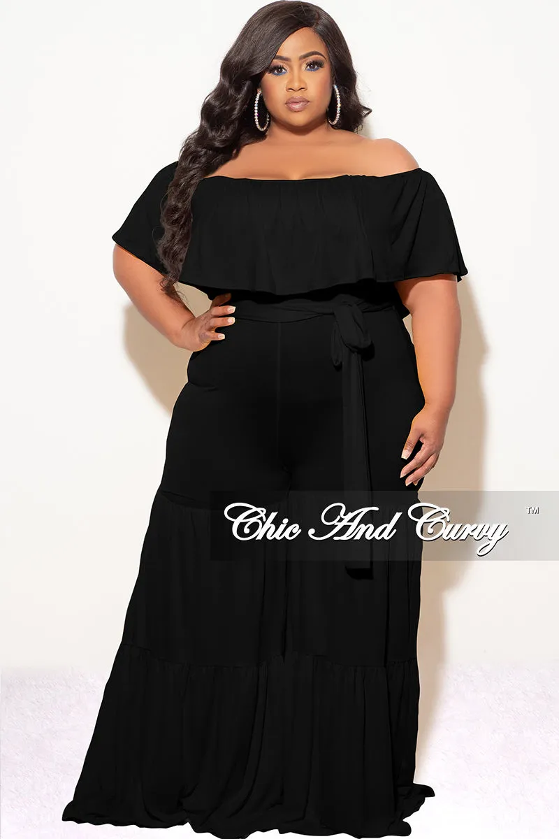 NonRestrictiveFit Durable Hemming Final Sale Plus Size Off The Shoulder Jumpsuit in Black