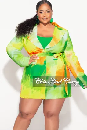 Relaxed Vibe Final Sale Plus Size Blazer in Green Orange and Yellow