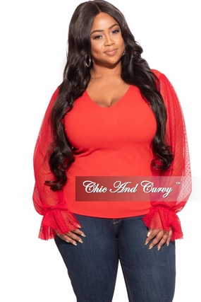 Final Sale Plus Size Tunic Top with Mesh Sleeves in Red Roomy Fit