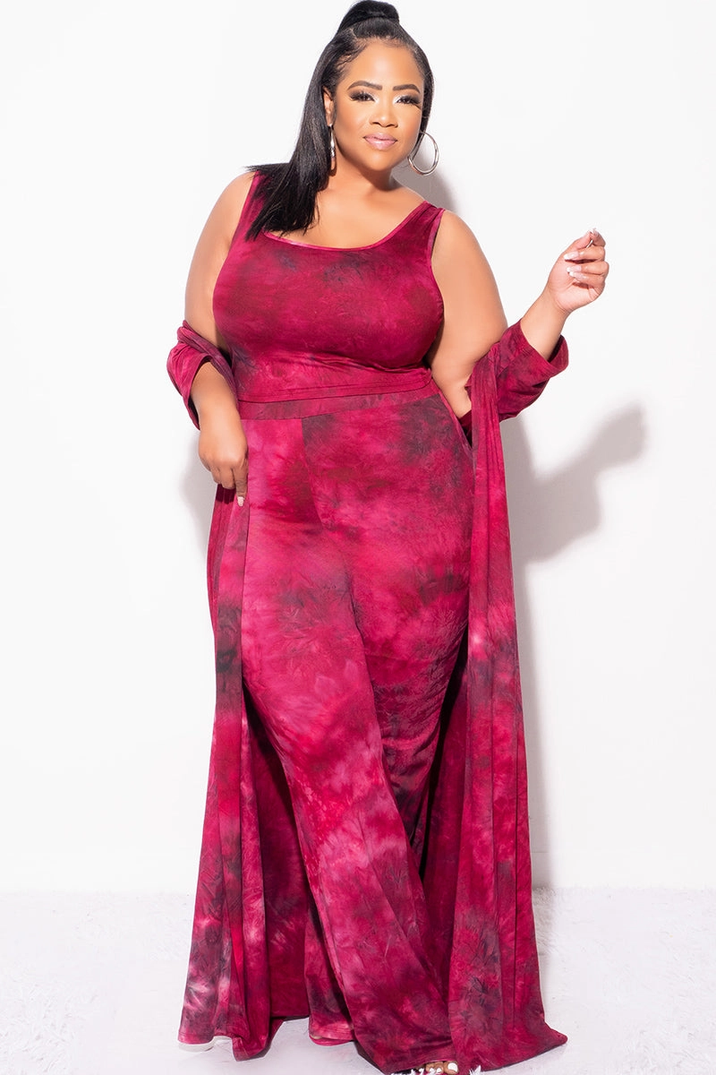 UV protection coating Final Sale Plus Size 3pc Set Duster, Tank, & Pants in Burgundy Tie Dye