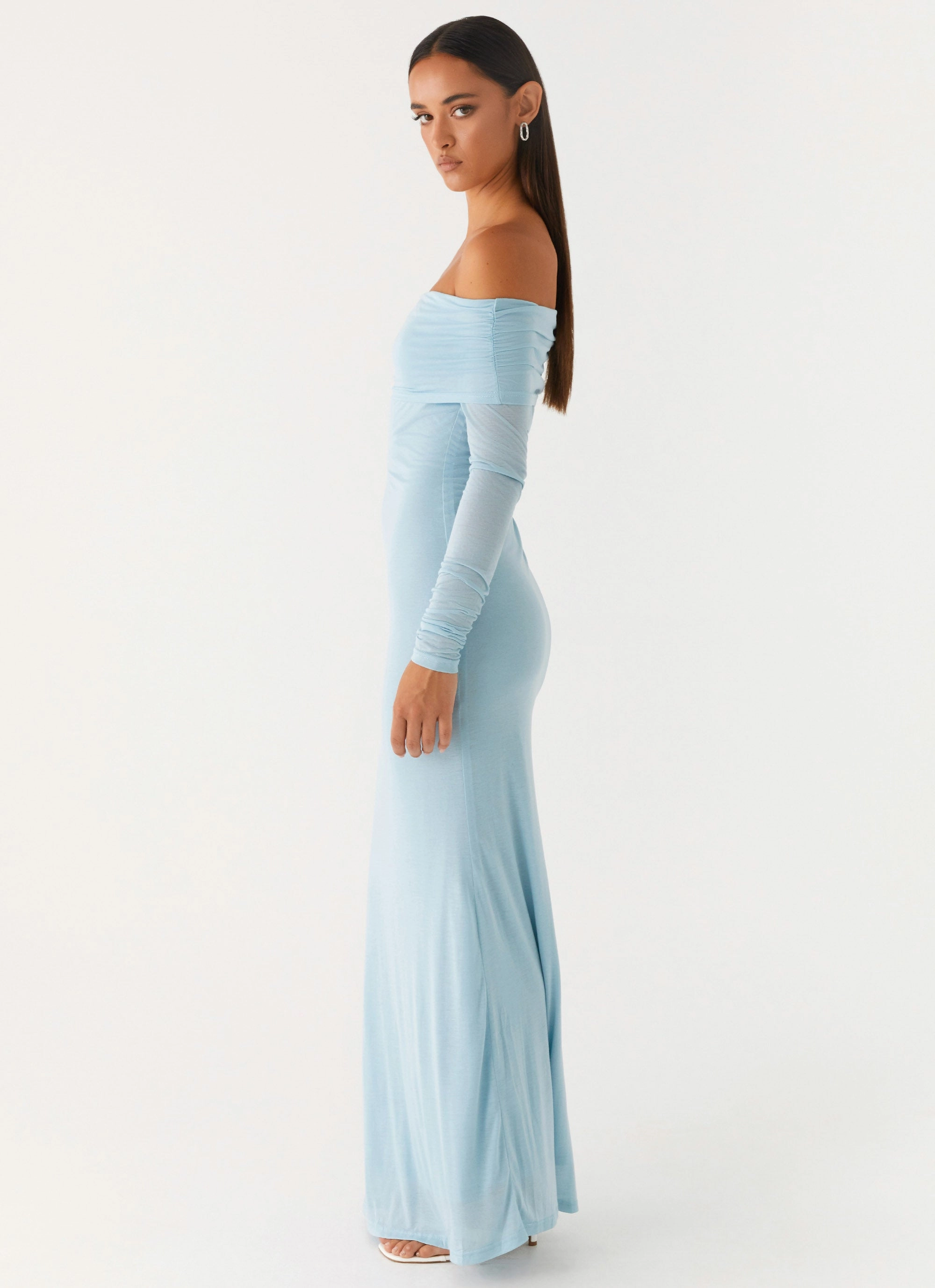Light Fabric Cocoa Long Sleeve Maxi Dress - Blue