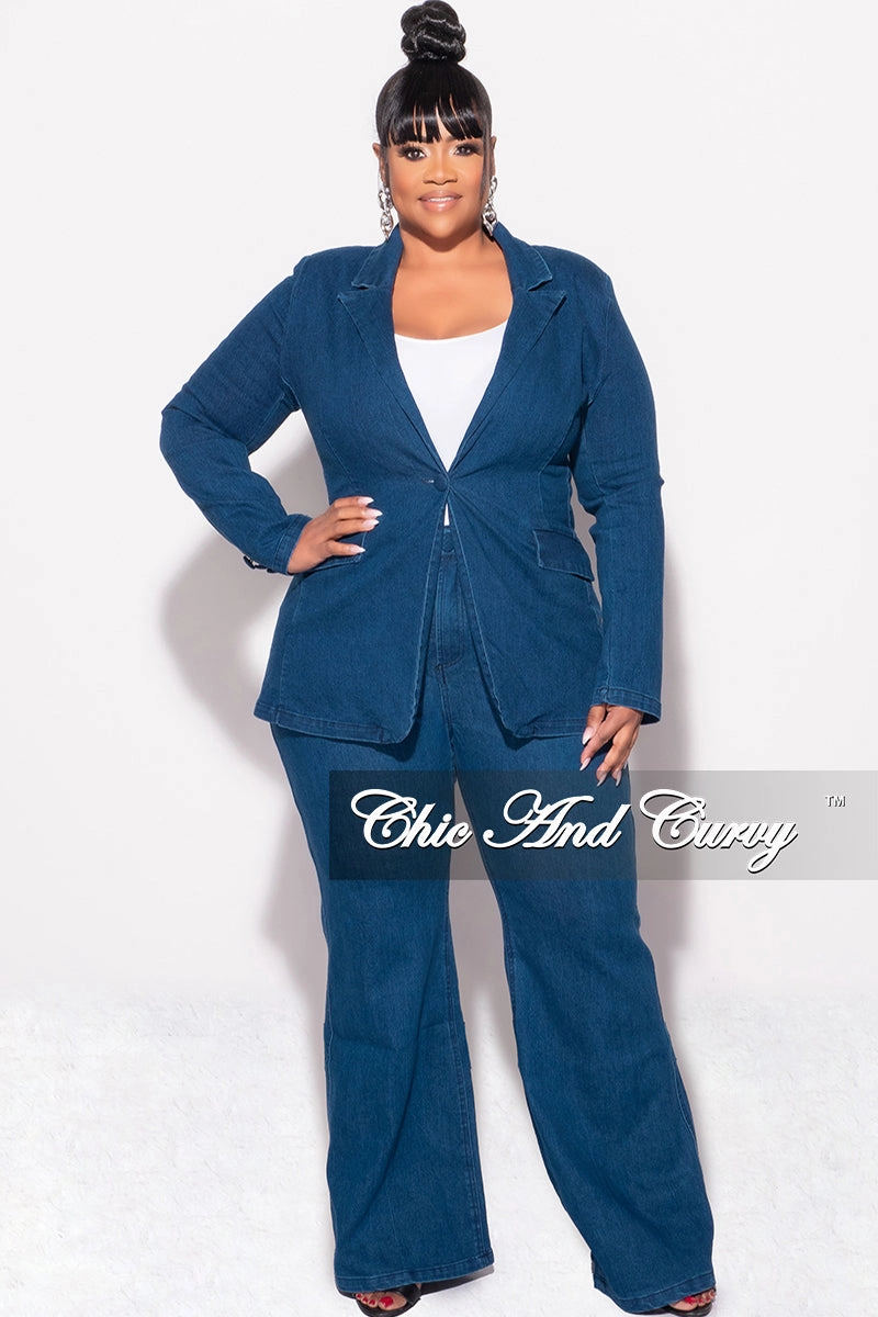Final Sale Plus Size 2pc Blazer and Pants Set in Dark Denim Comfort Waist Modular Attachment